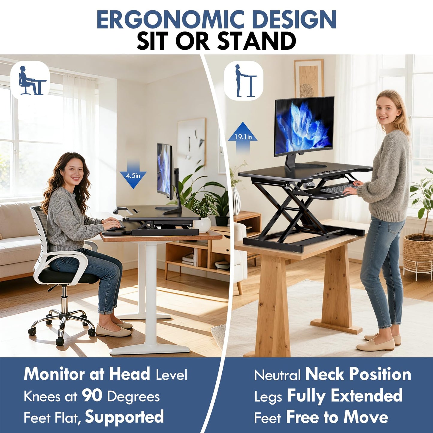 OUKMIC 32" Electric Standing Desk Converter, Height Adjustable Sit to Stand Up Desk Riser with Large Keyboard Tray, Dual Monitor and Laptop Motorized Desktop Workstation for Home & Office, Black