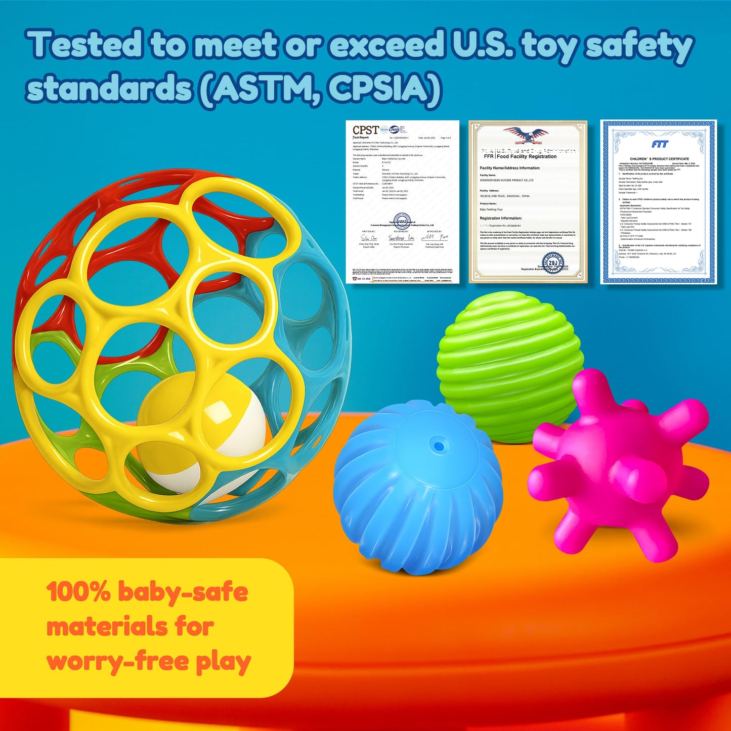 ROHSCE Baby Blocks 6-12 Months & Sensory Balls Bundle, 34 PCS Soft Stacking Blocks and 7 PCS Textured Rattle Teething Toys, Kids Building Toys for Toddlers 1-3, Montessori Gift for Boys & Girls