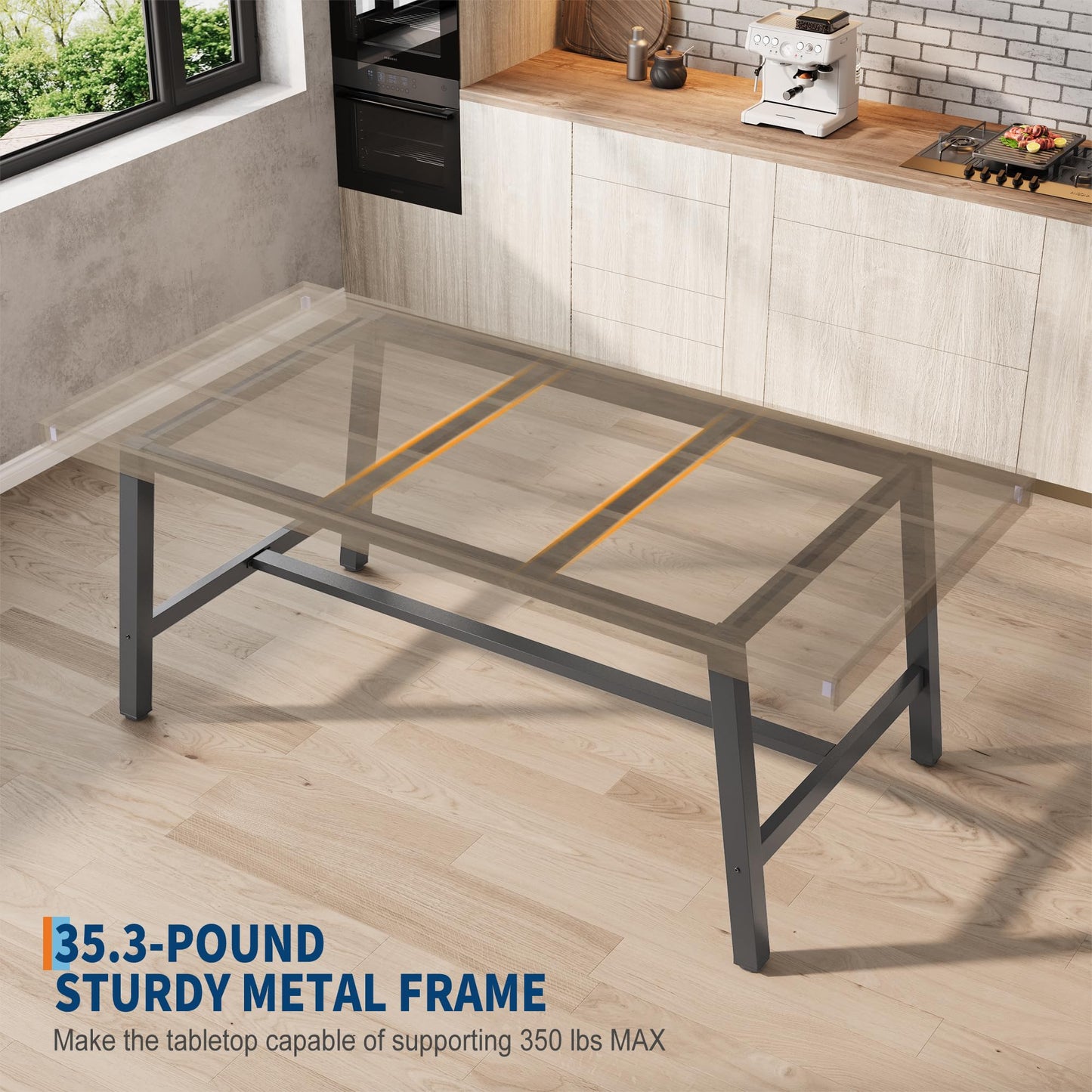 GarveeHome Industrial Dining Table for 6-8 People, 70.87" Long Wooden Kitchen Table with Sturdy Metal Frame & Grey Finish, Seats 6 Rectangular Counter for Dinner, Kitchen, Dining Room - Grey
