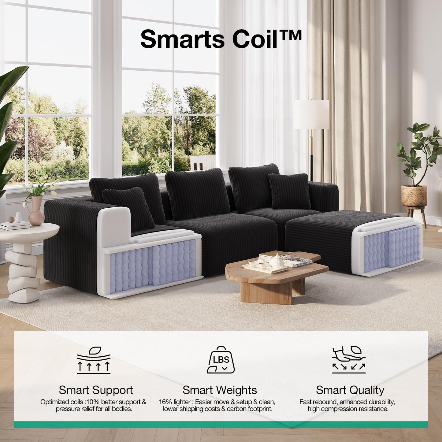 Novilla 141" Modular Sectional Sofa, Modern Cloud Sectional Couch with Smarts Coil® Support, U-Shape Boneless Couch for Living Room Apartments Bedroom, No Assembly Required (4 Seater + 2 Ottoman)