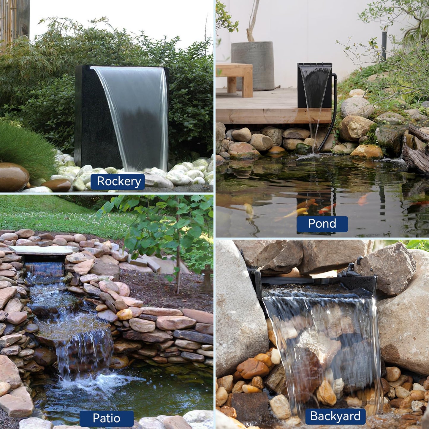 POPOSOAP 55W Pond Waterfall Spillway with Water Pump, 304 Stainless Steel Waterfall Kit with 9.8FT Corrugated Tube, Pond Waterfall Box for Outdoor Pond Waterfall Setup Waterfall System Garden Decor