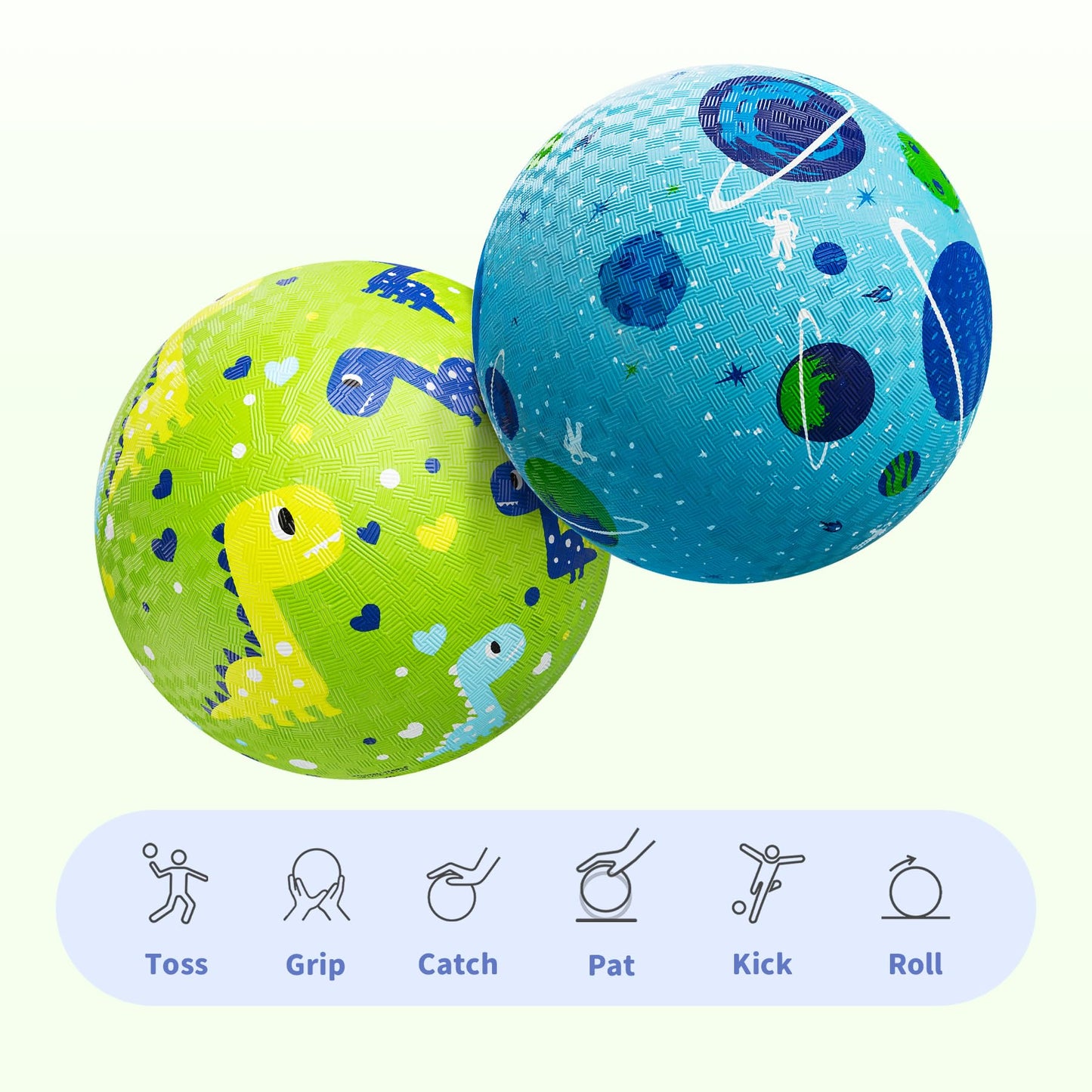 ZOOJOY Pack of 2 Cartoon Playground Balls, Balls for Toddler 3-12, 8.5" Rubber Ball Bouncy Kickball, Indoor & Outdoor Ball Game for Kids with Pump