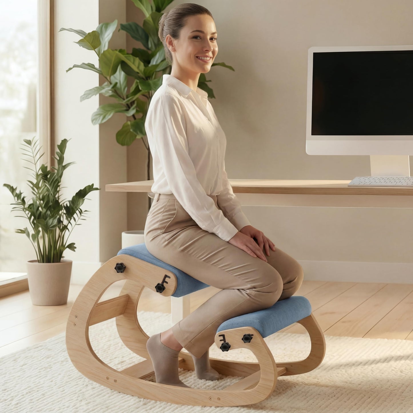 NYPOT Ergonomic Kneeling Chair with Adjustable Seats - Knee Chair for Posture Correction & Kneel Rocking Stool for Desk - Back Pain Relief for Home and Office, Supports 250 pounds - 5 Years Warranty