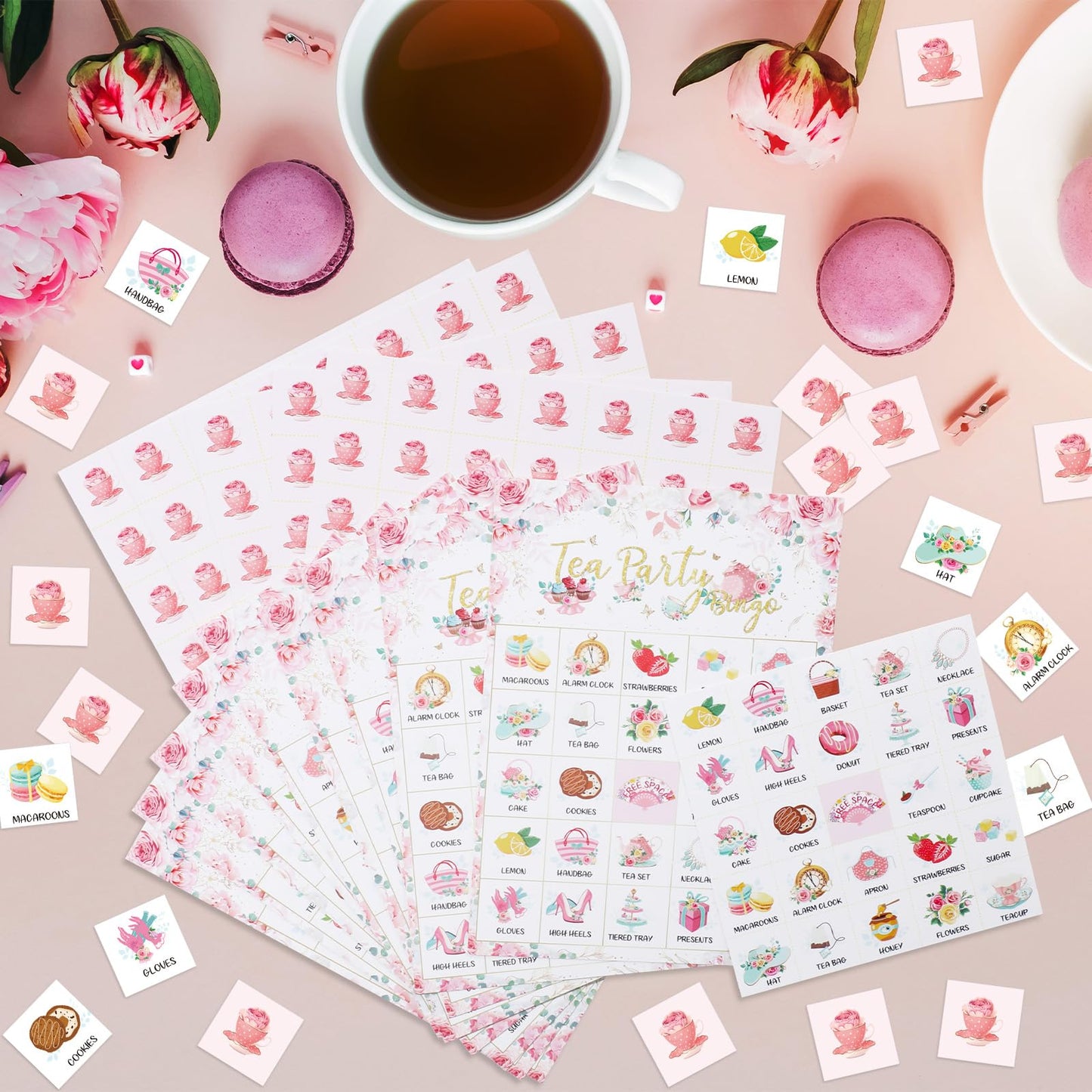 Shappy 35 Pcs Floral Tea Party Bingo Cards 24 Players Flower Birthday Games Bingo Games Spring for Valentines Day Easter Family Activities Birthday Wedding Baby Shower Party Favors Game