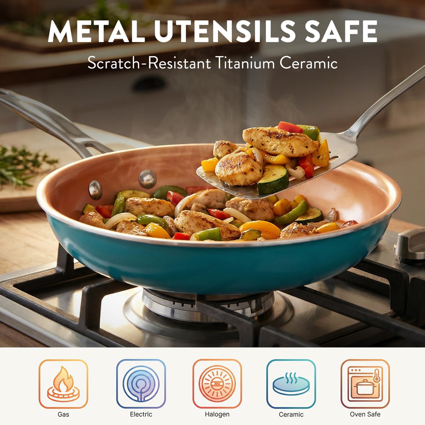 GOTHAM STEEL 20 Piece Copper Pots and Pans Set Nonstick Cookware & Ceramic Bakeware Set, PFOA PFOS Free, Dishwasher/Oven Safe, Metal Utensil Safe – Turquoise