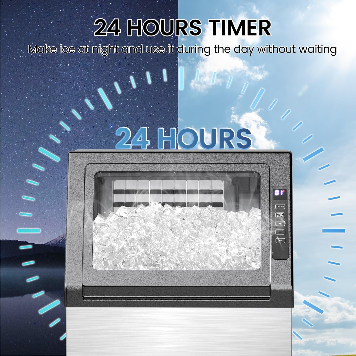 Commercial Ice Maker Machine, 80Lbs/24H Undercounter ice Machine with 28Lbs Ice Storage Capacity, Auto Self-Cleaning, Stainless Steel Freestanding Ice Maker for Home/Bar/Restaurant/Outdoor