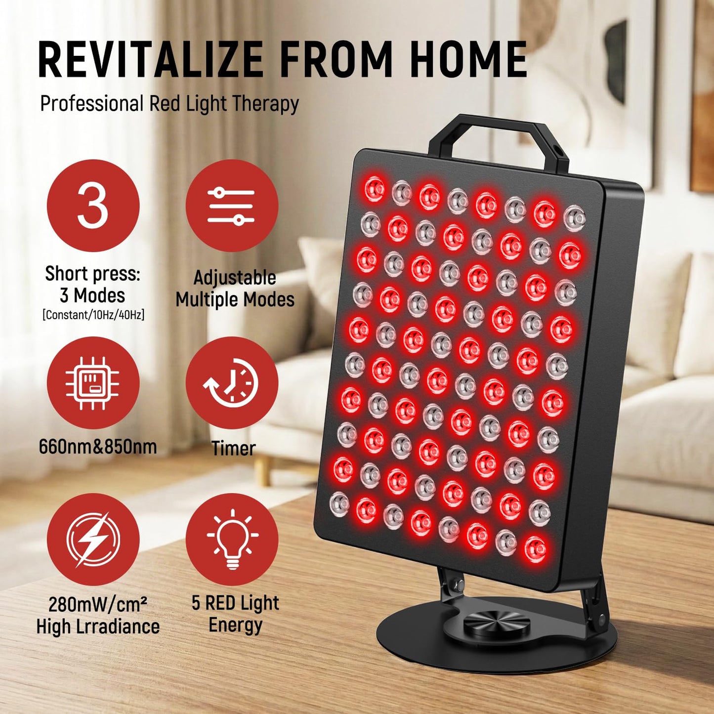 KOKOCL Red Light Therapy for Face and Body, High Power 850nm Near Infrared & 660nm Red Light Panel, 80 LED Lamps, Remote Control with 5 Intensity Levels, 360° Rotating Base