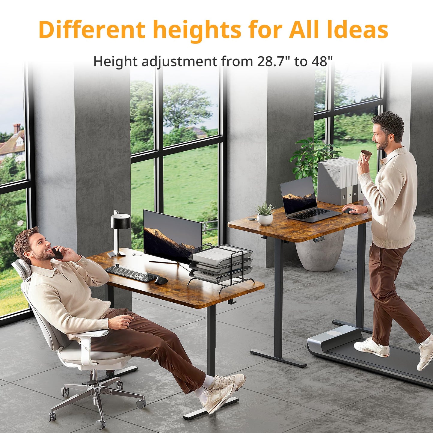 Electric Standing Desk, Standing Desk Adjustable Height, 24x48 Inches Sit Stand up Desk, Ergonomic Rising Computer Table with Memory Preset, Rustic Brown
