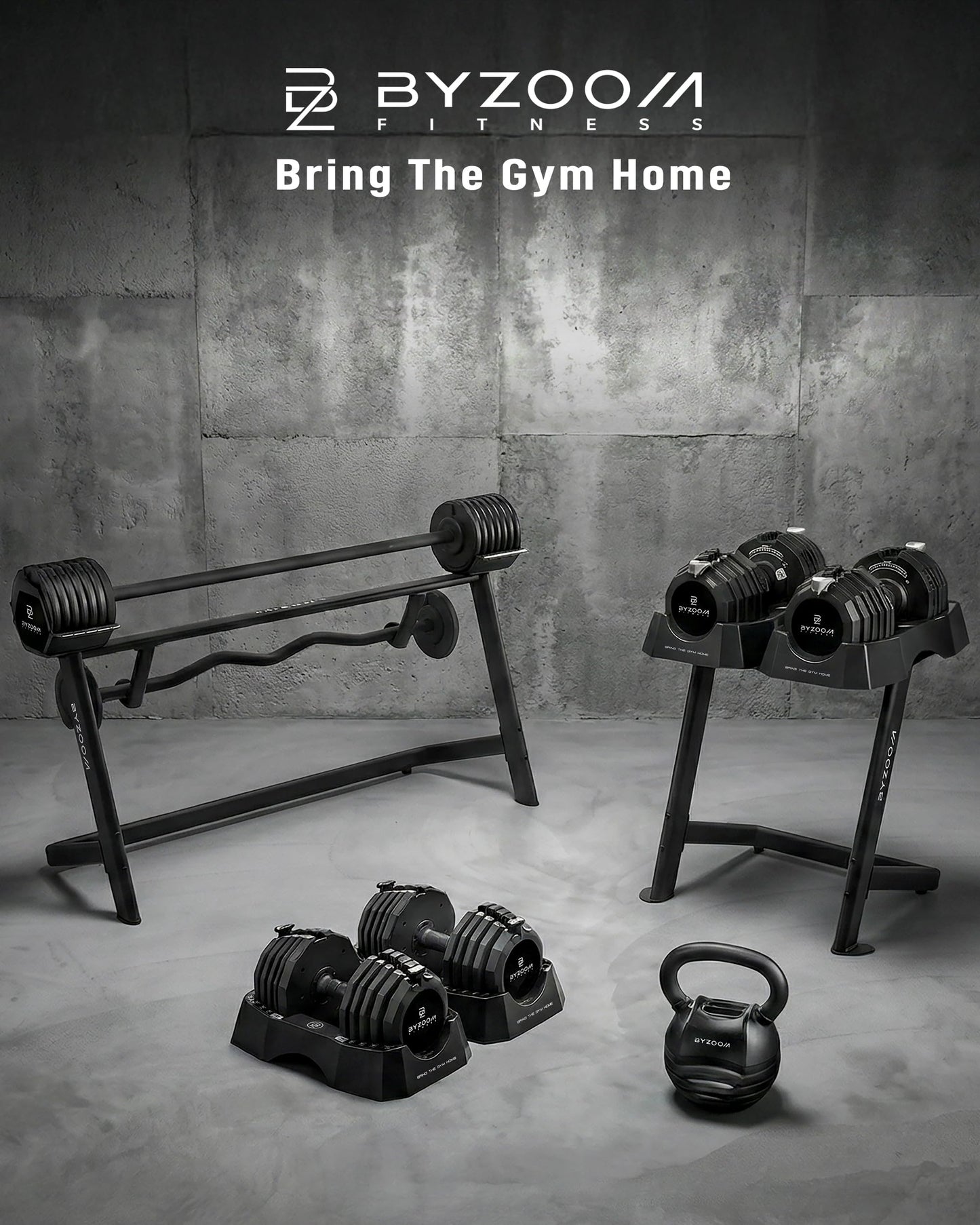BYZOOM FITNESS Classic Series 50/55LB Adjustable Dumbbell Pair Set of 2, 5-in-1 OR 15-in-1 Patented Secure System, Solid Cast Iron Core, Iconic 12-Sided Polygonal Anti-Roll Base, Professional Heavy Weight for Men and Women, Black (50LB Pair Black)