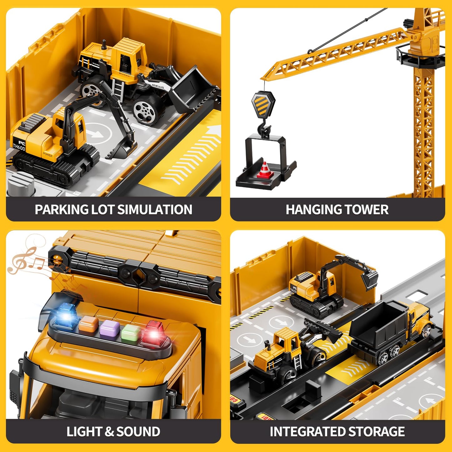 Carrier Truck Race Track Boy Toddlers Toys, Truck Toys for Toddlers 3-5 5-7, Toy Transport Car with Tower Crane Light & Sound, Excavators Cars Gifts for Age 3 4 5 6 7 Years Old Boys Girls