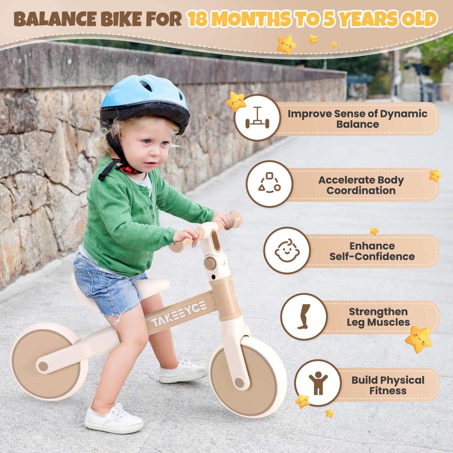 Takeeyce Toddler Balance Bike Toys for 2 Year Old Boys Girls, Baby Balance Bike with Adjustable Seat & Handlebar, No-Pedal Training Bike, Pre-School First Riding on Toys, Best Birthday Gifts for Kids