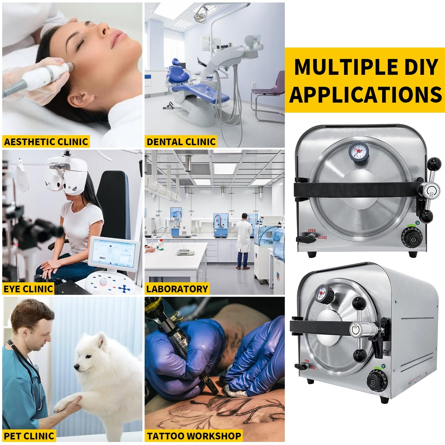 DEVALLEY 14L Autoclave Sterilizers Lab Autoclave Machine,110V 900W Sterilizer Autoclave for Tools,Stainless Steel Steam Sterilizer,High Temperature Sterilizer Machine for Esthetician
