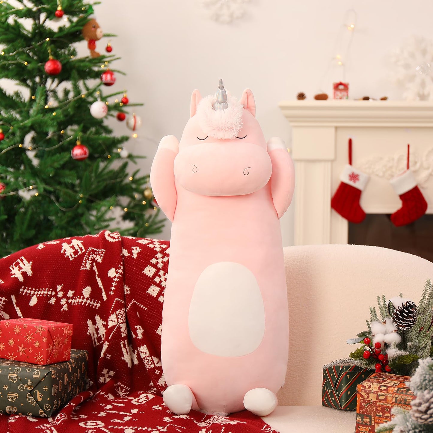 MorisMos 36.2" Unicorn Body Pillow Large Hugging Pillow Unicorn Stuffed Animal,Soft Plush Toy for Kids Girl, Animal Body Pillow, Pink