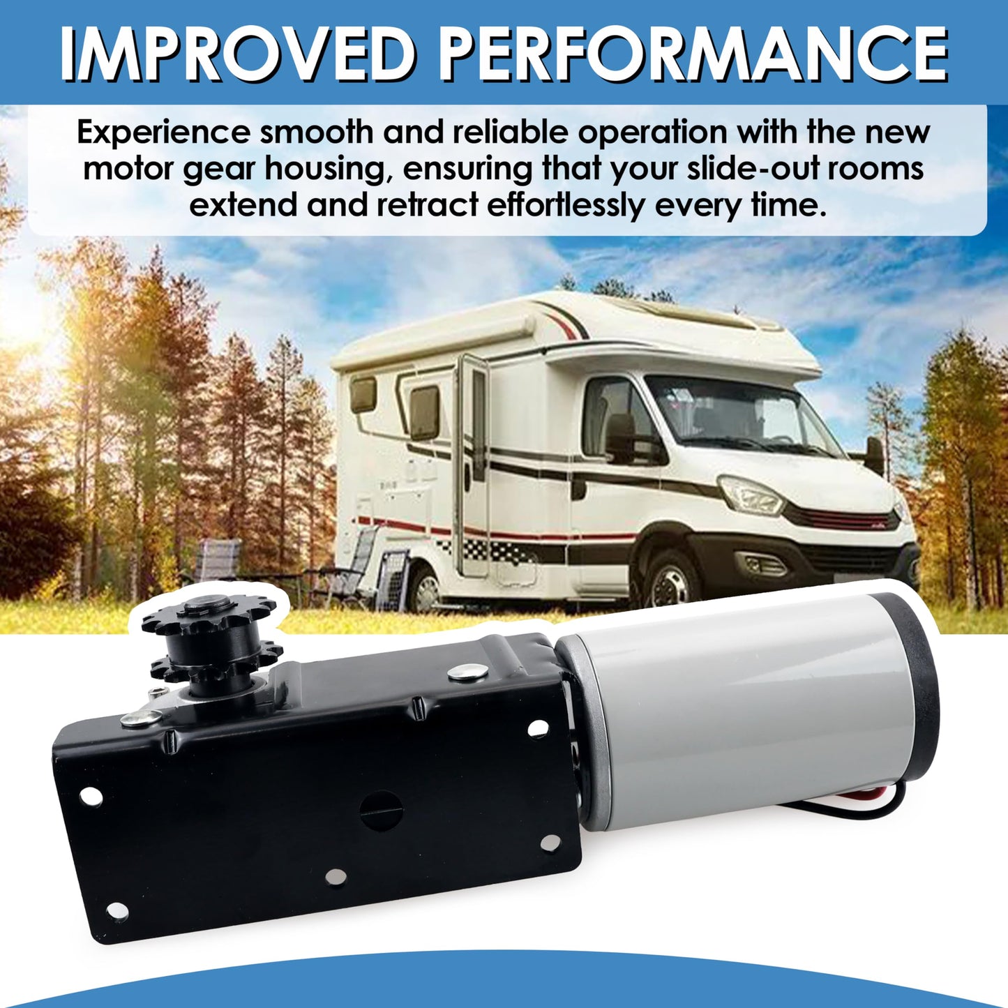 MiCCiKA 225008 rv Slide Out Motor Compatible with BAL Accu-Slide Cable Slide Out System, with R25076 R25076-1 RV Slide Out Gear Box and R25075 High Torque Motor for Travel Trailer Camper | 12V