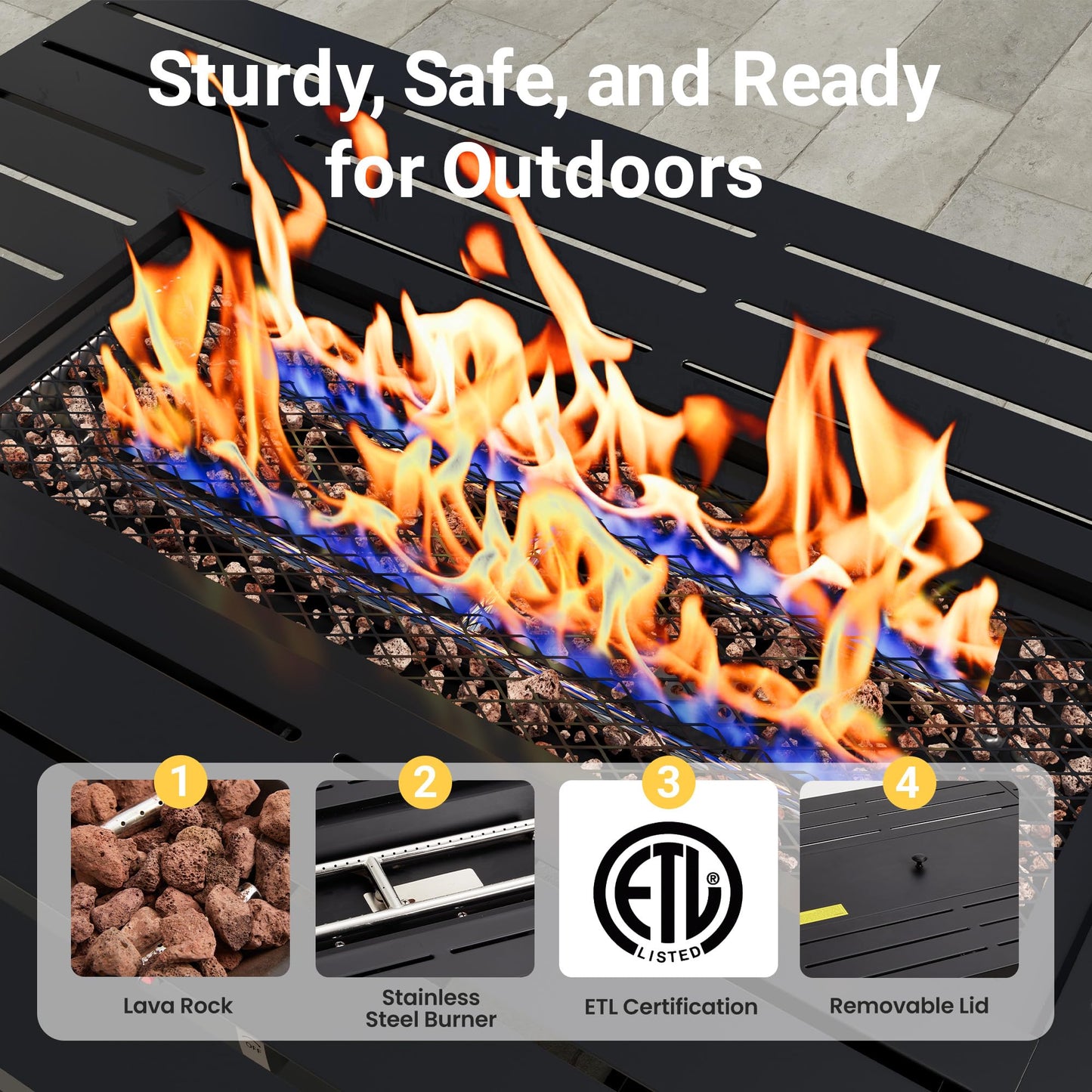 Wisteria Lane 43" Propane Fire Pit Table, 50,000 BTU Gas Fire Pit for Outside, Outdoor Fire Pit with CSA Certification for Patio Balcony Garden Deck Backyard
