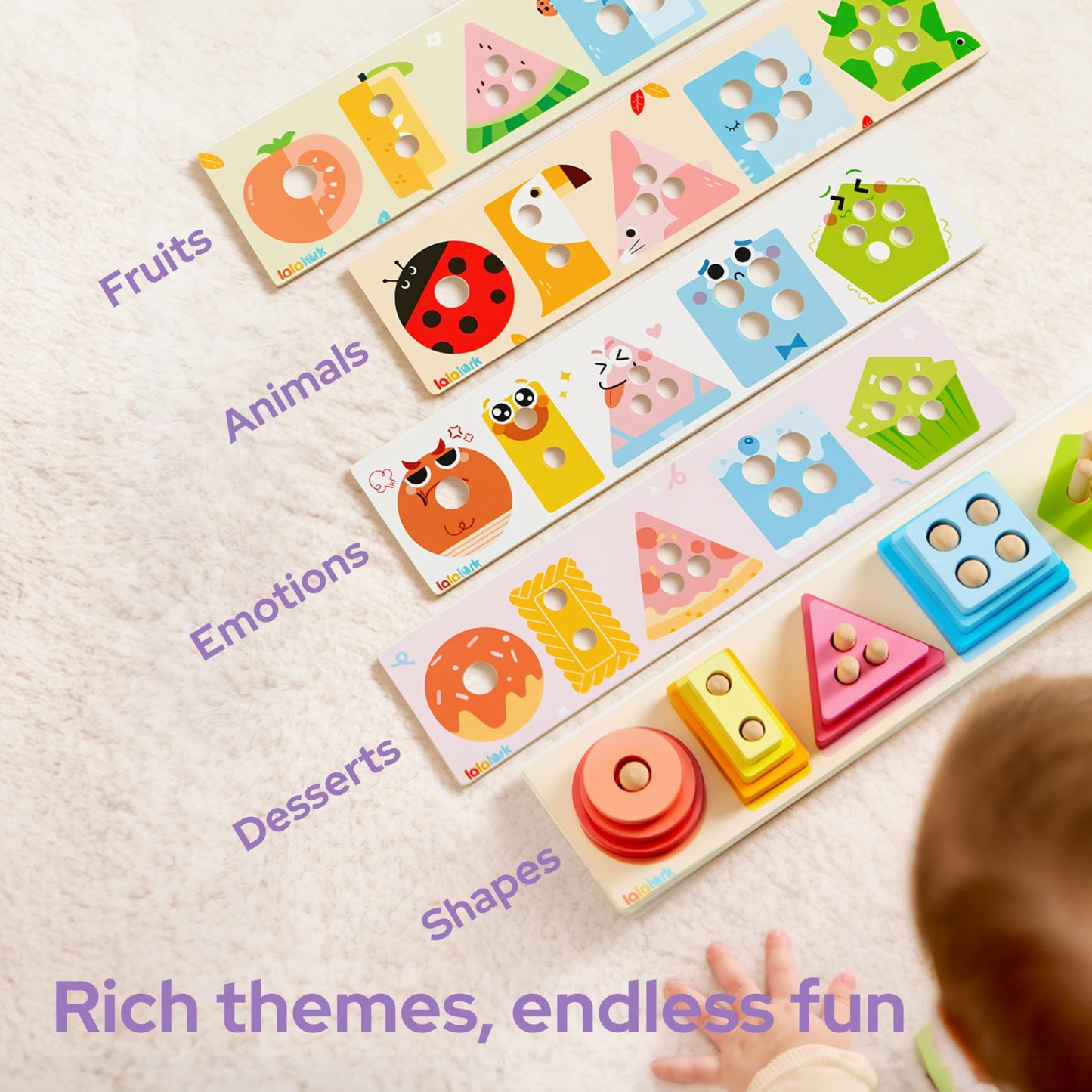 lalalark Montessori Toys for 1 2 3 Year Old, Wooden Sorting & Stacking Toys with 5 Theme Cards, Educational & Learning Sensory Sorter Toys for Toddlers，Boys Girls Easter Valentine Birthday Gifts