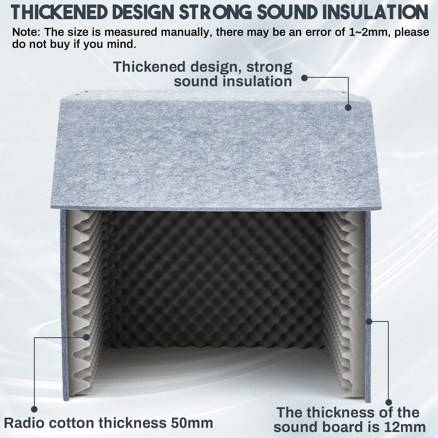 Pushglossy 28 x 28x 28 Inch Desktop Soundproof Cover Portable Vocal Recording Booth Vocal Absorbing Shield Microphone Isolation Booth Cube for Music Studio Podcasts Decreasing Noise Home, Grey