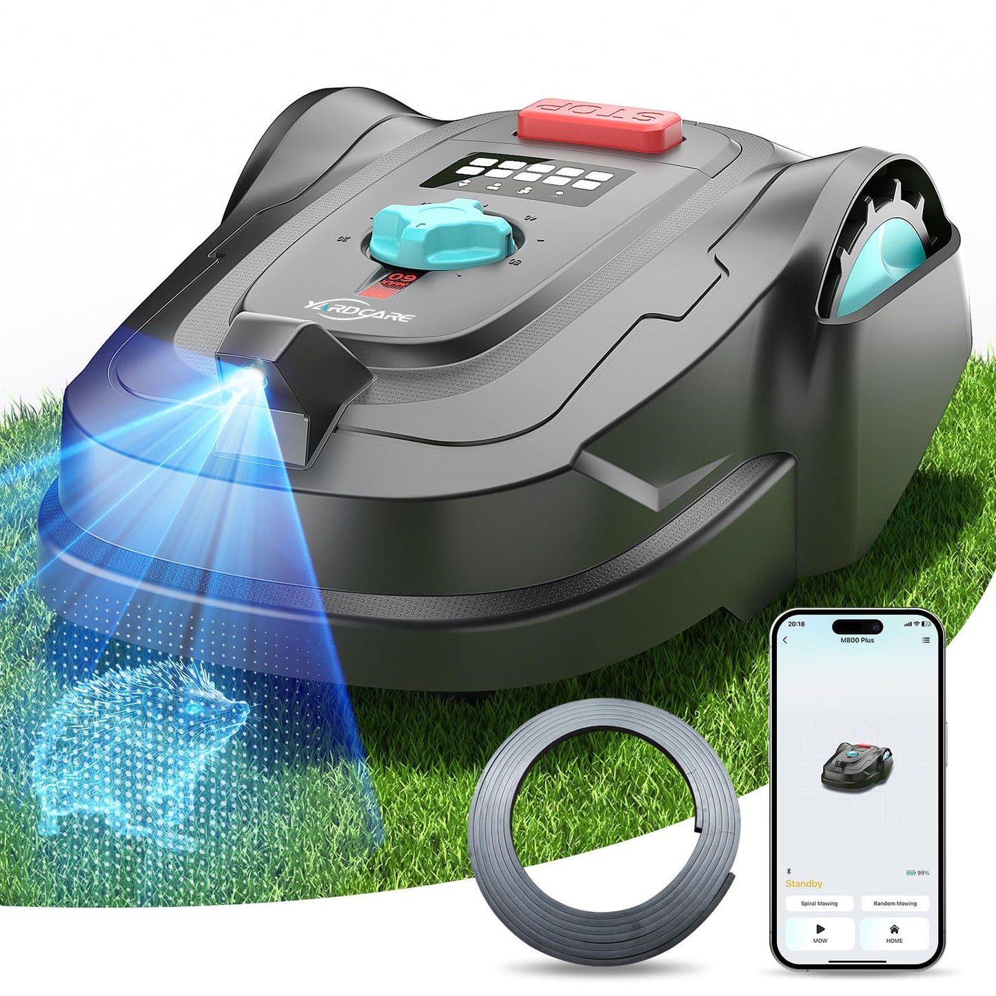 YARDCARE New M800Plus Robot Lawn Mower, GPS & 3D Vision, APP Control, Obstacle Avoidance, Auto-Charging, Bow-Shaped Mowing for Lawns up to 8611 sq.ft (1/5 Acre), with 32.8 ft Magnetic Stripe