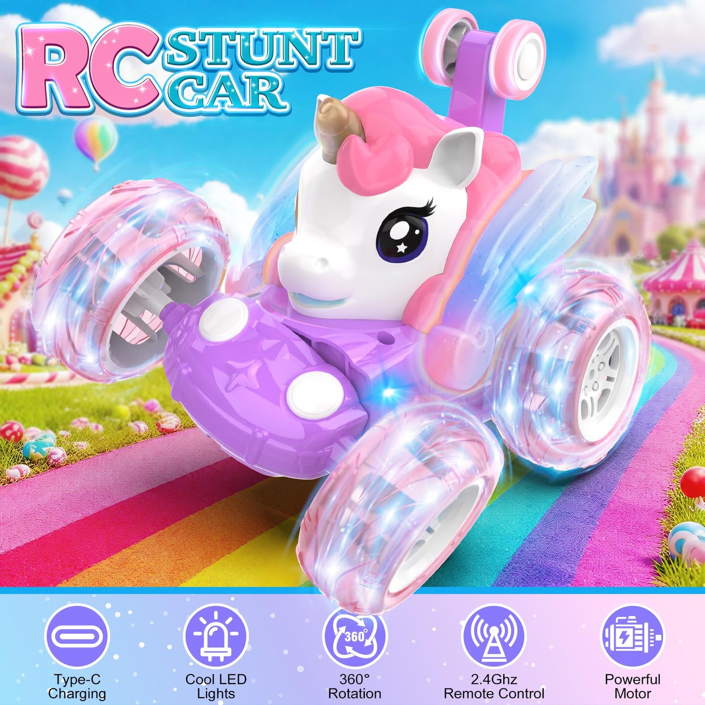 Mafbeanl Remote Control Car Stunt RC Cars 360° Rotating with 2.4GHz Rechargeable Wheel Lights Toys Car Gift for Boys Girls 3 4 5 6 7 8 9 10 11 12 (Pink)
