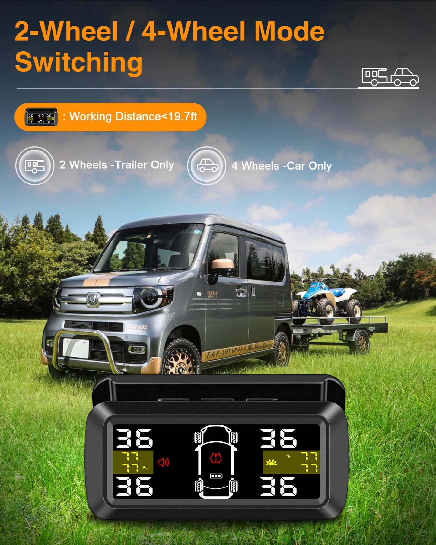 Tire Pressure Monitoring System Upgrade Detached Bracket Wireless Solar TPMS Tire Pressure Monitor Installed on Windowshield with 4 External Sensors Real-Time Display 5-87PSI for Car RV SUV MPV