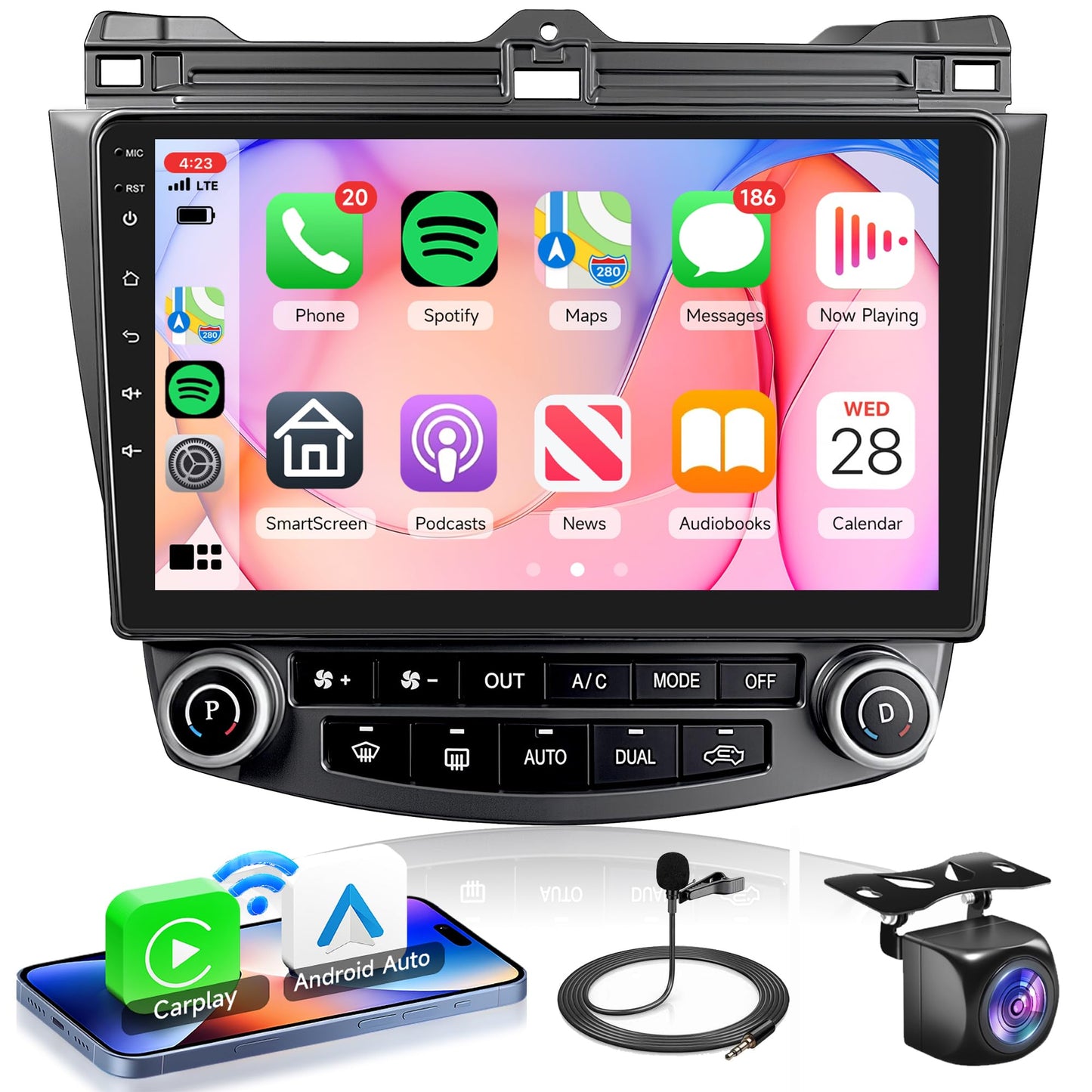 2G+64G Car Radio for Honda Accord 2003-2007, Rimoody Android 13 Car Stereo with Carplay Android Auto 10.1'' Touchscreen GPS WiFi Mirror Link Bluetooth FM/RDS HiFi SWC Backup Camera Microphone