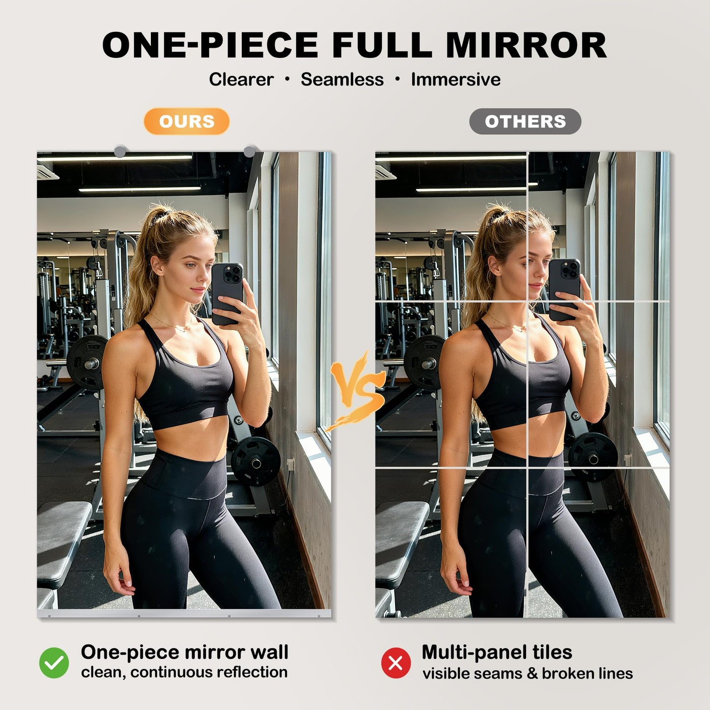 Inbenioso 72''x46'‘ Exercise Mirror for Home Gym Full Length, Garage Gym Wall Mirror, Large Workout Mirrors Frameless Tempered Glass for Gym, Yoga, Bedroom, Dance Studio, Living Room