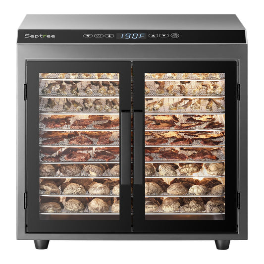 Septree Beef Jerky Dehydrator Machine, 9 Large Trays Double Door Food Dryer for Herbs, Fruit, Pet Treats, Heavy Duty Design with Digital Timer, 1000W Fast Drying Dehydrators for Home, Gunmetal Gray