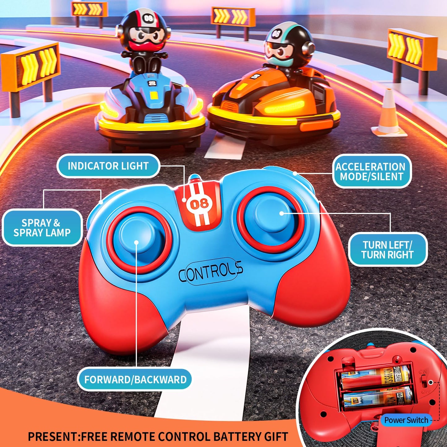 Uregoio RC Bumper Cars Set for 2 Players, 2.4 GHz Remote Control Battle Race Cars With Light & Music, Toys for Toddlers Girls Boys Age 1-5 Years, Christmas Birthday Gift
