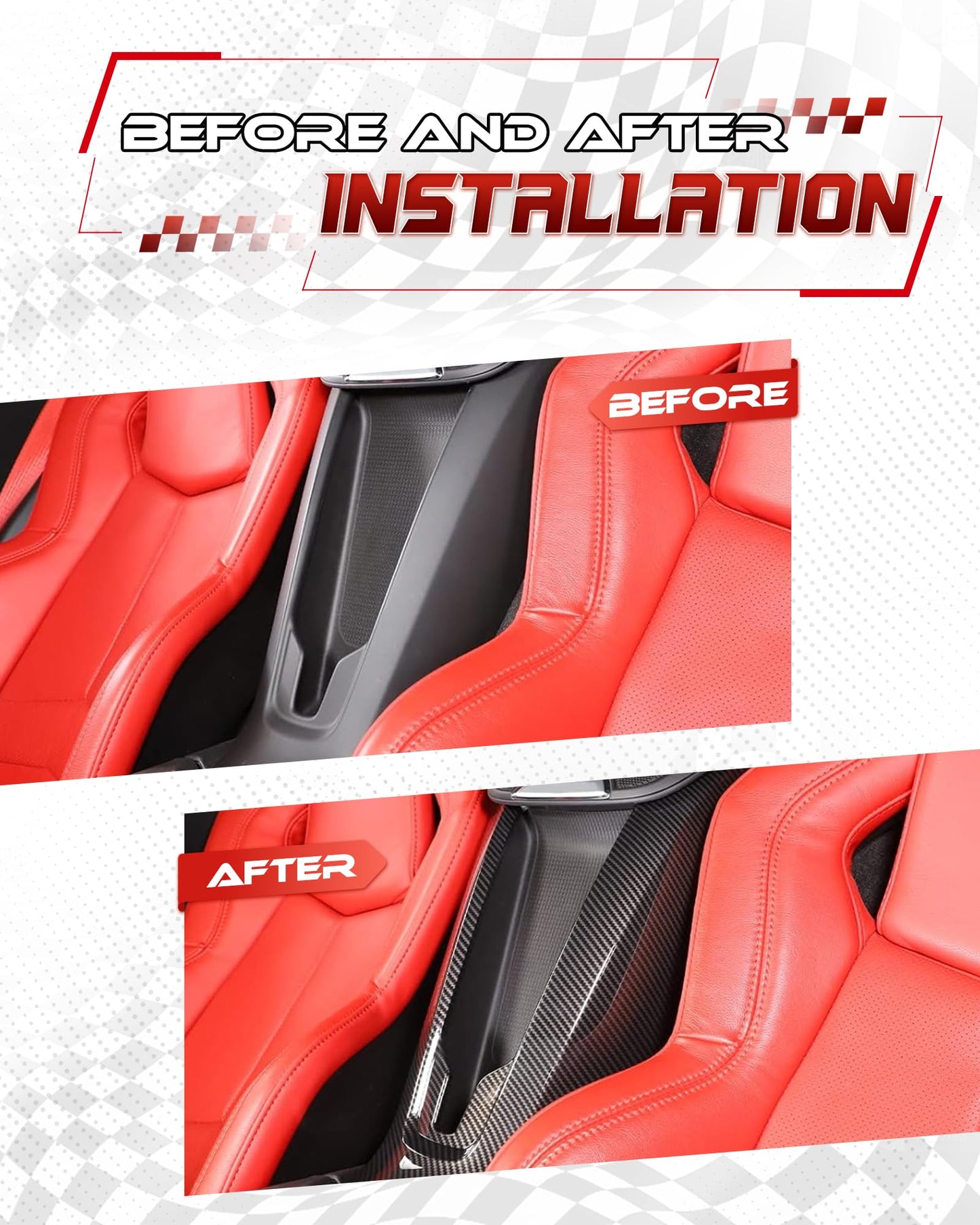 NUBEHONE C8 Carbon Fiber Interior Center Control Cover Trim Fit for Chevrolet Corvette C8 2020-2025 Stingray Z51 Z06 E-Ray Carbon Fiber Waterfall Cover Trim Central Gear Shift Panel Cover Trim