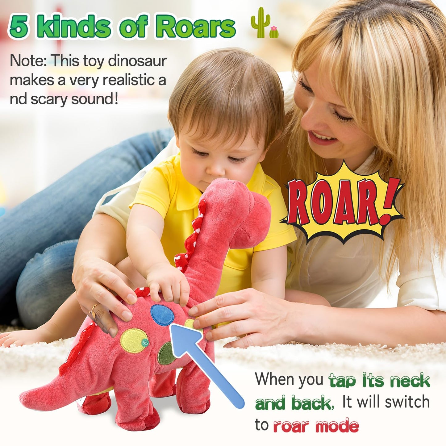 Pink Dinosaur Toys for Girls Walking Nodding, Roaring, Repeating What You Say, Touch & Button Control Eyes Turn Red Realistic Pet, Toy Gift for Kids Christmas Birthday Easter Toddlers