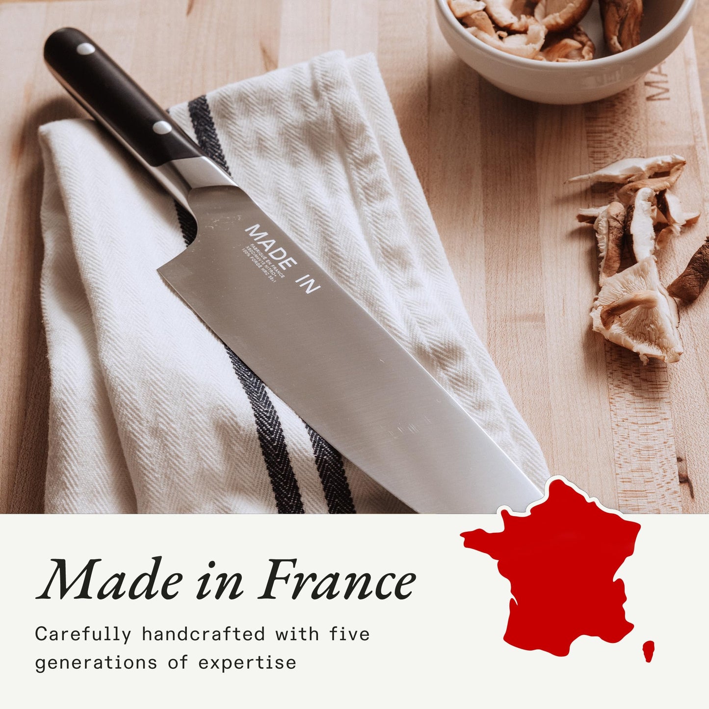 Made In Cookware | 8" Chef Knife | Crafted in France | Full Tang With Olive Wood Handle
