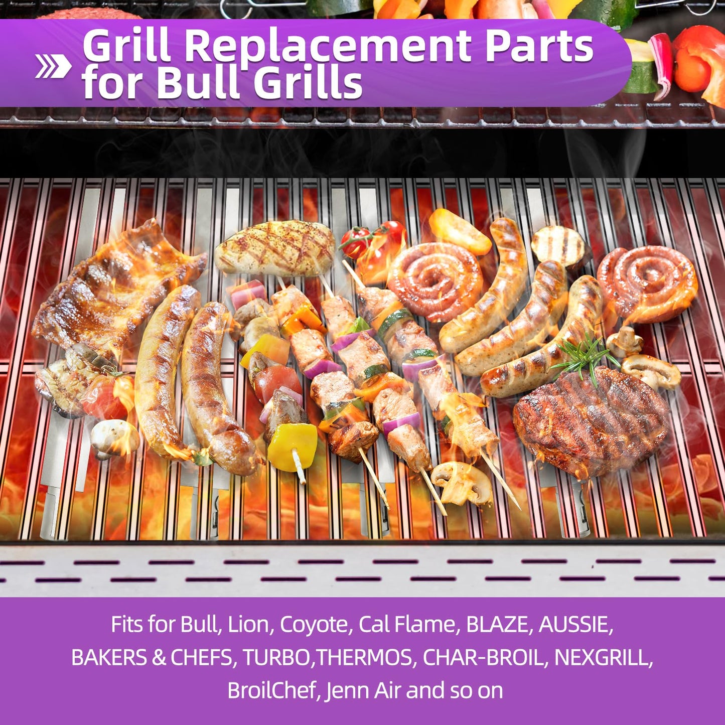 Dictirdy Grill Replacement Parts Cast Stainless Steel 4 pcs 16631 Flavorizer Bars 3 pcs 16520 Heat Plate and 4 pcs 16516 Burners for Bull Angus Grill Blaze Lion Cal Flame Tamer Gas Grill