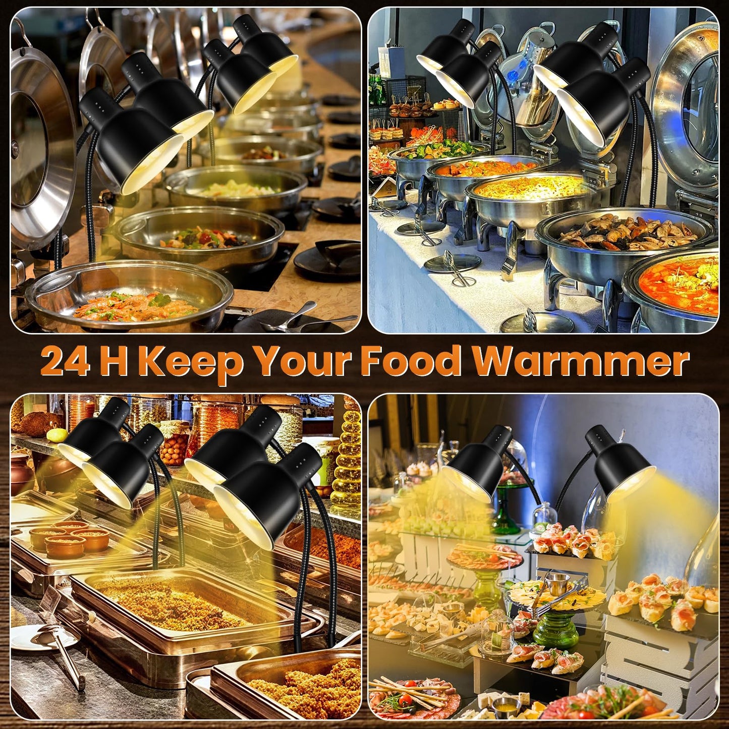FUXULLACO Food Heat Lamp, Commercial Food Warmer 550W Dual Head Heat Lamp for Food, Stainless Steel Catering Food Warming Lamp for Kitchen Restaurant Cafeteria