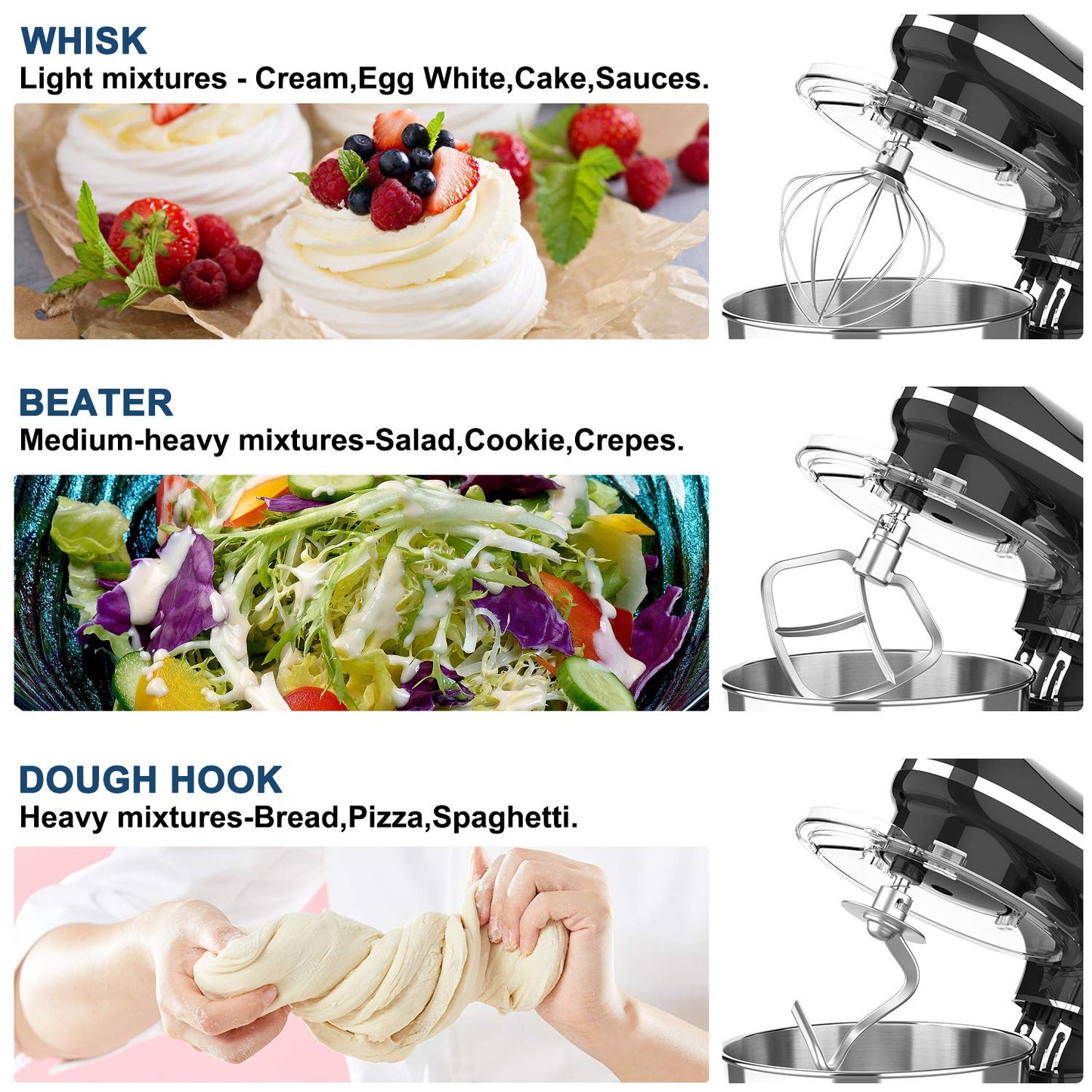KUCCU Stand Mixer, 660W, 6-Speed Tilt-Head Food Dough Mixer, Kitchen Electric Mixer with Stainless Steel Bowl,Dough Hook,Whisk, Beater, Egg white separator (6.5-QT, Black)…
