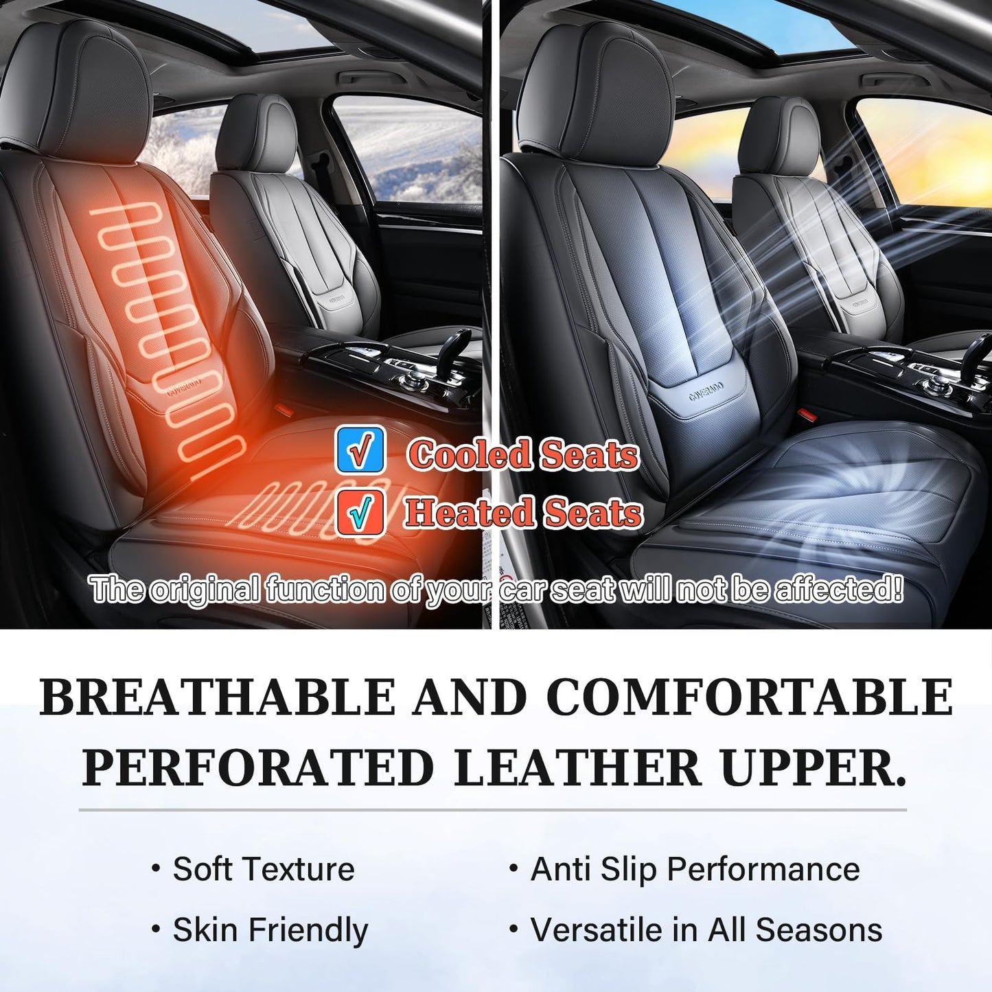 Coverado Seat Covers Full Set, Black Seat Covers for Cars 5 Seats, Car Seat Protector, Waterproof Nappa Leather Car Seat Cushion, Front and Rear Car Seat Cover Fit for Most Sedans SUV Pick-up Truck