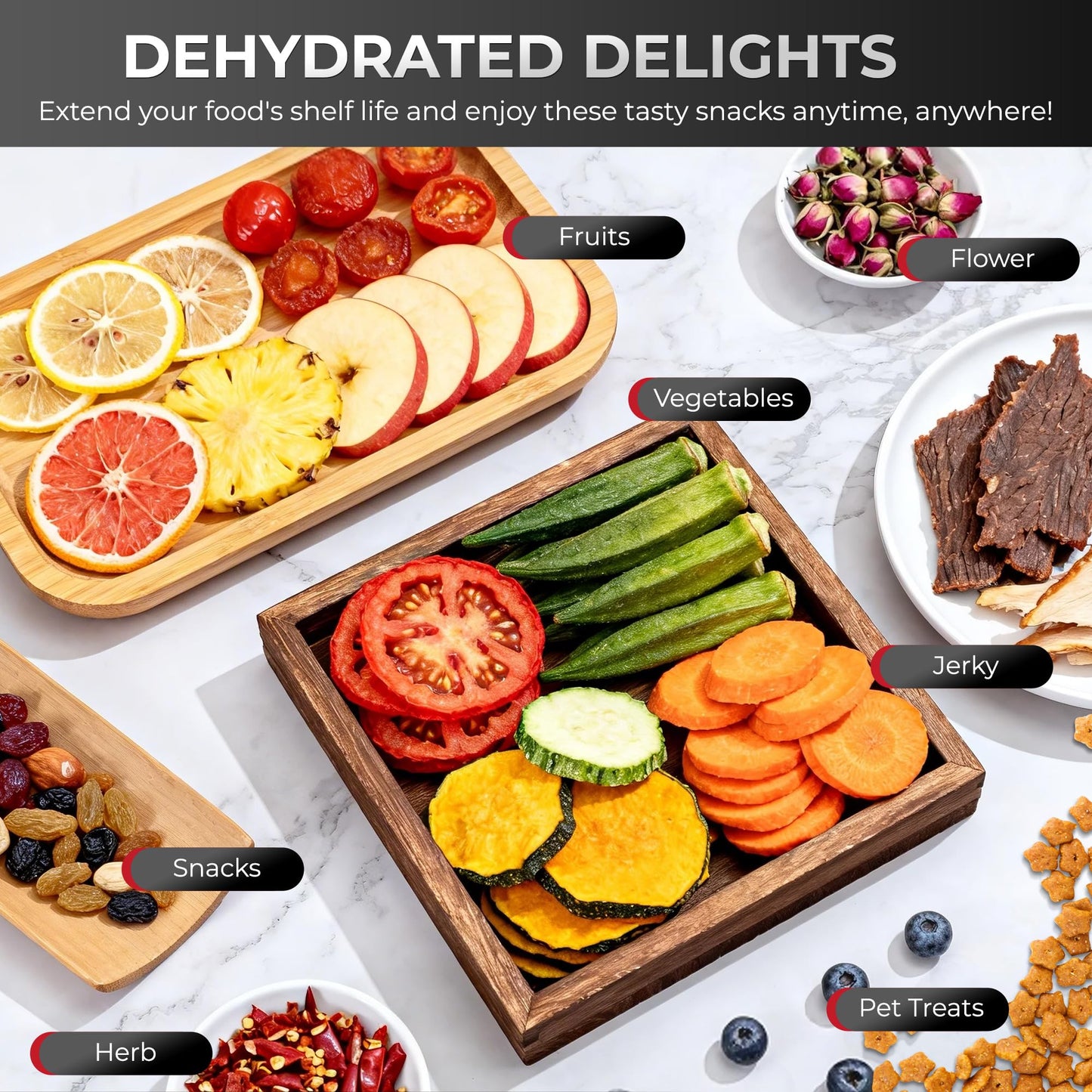 Rosewill Food Dehydrator | Powerful 400W Rear Fan Even-Drying System | 8 Full-Size Stainless Steel Trays | 95°-195° Temperature Control, 48H Timer, Keep Warm + Auto Shutoff | Jerky, Herbs, Meat