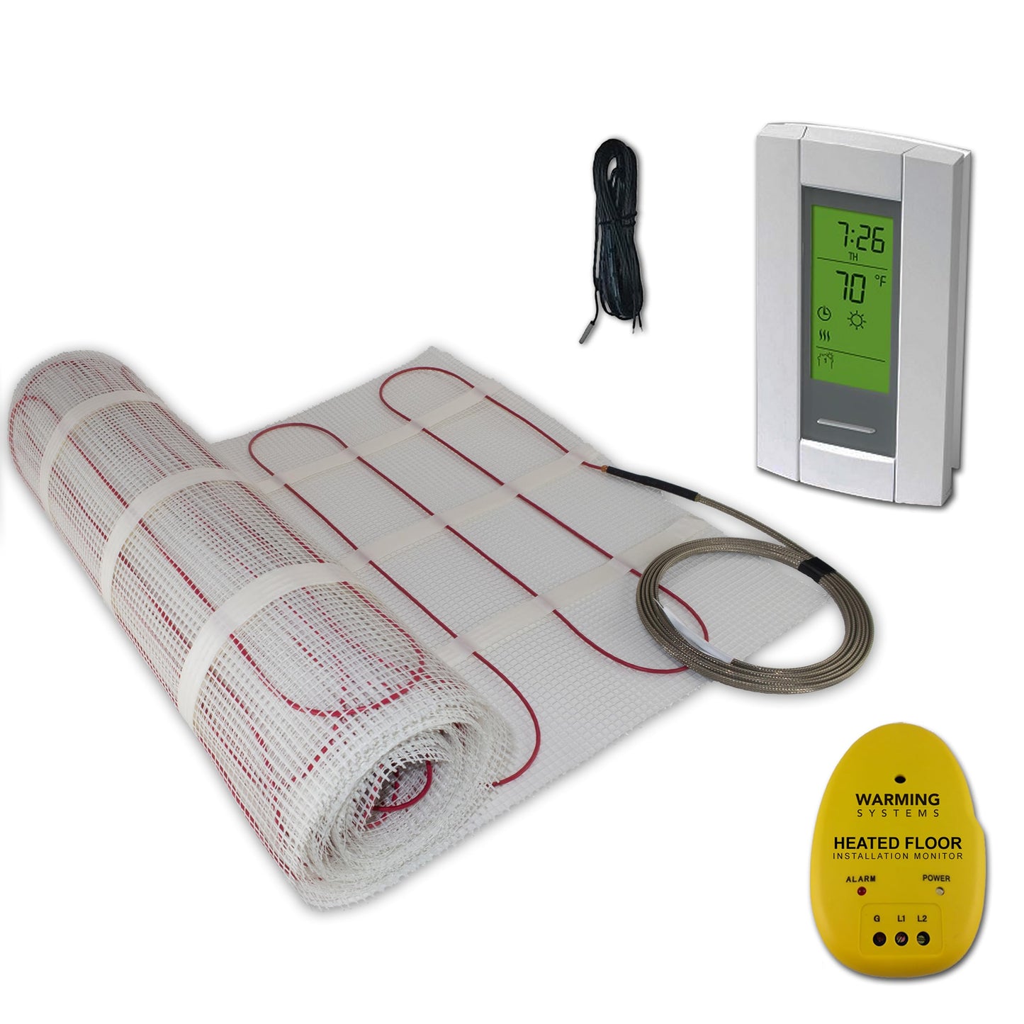 Warming Systems - 30 Sqft 120V Electric Radiant Floor Heating Mat – Includes Heating Mat, Programmable Thermostat, Thermostat Floor Sensor, Installation Monitor and Under Tile Heater