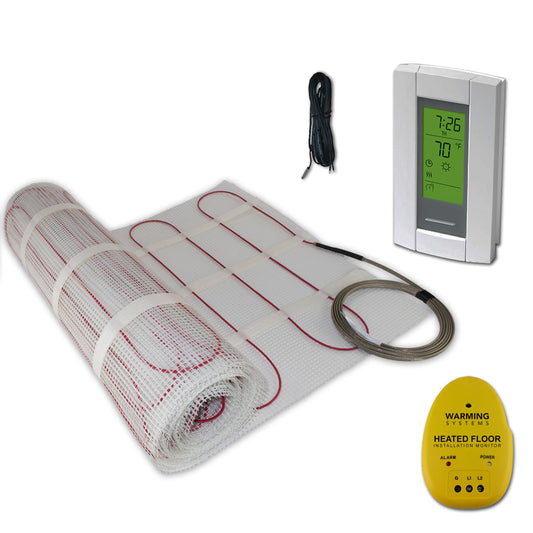 Warming Systems - 40 Sqft 120V Electric Radiant Floor Heating Mat – Includes Heating Mat, Programmable Thermostat, Thermostat Floor Sensor, Installation Monitor and Under Tile Heater