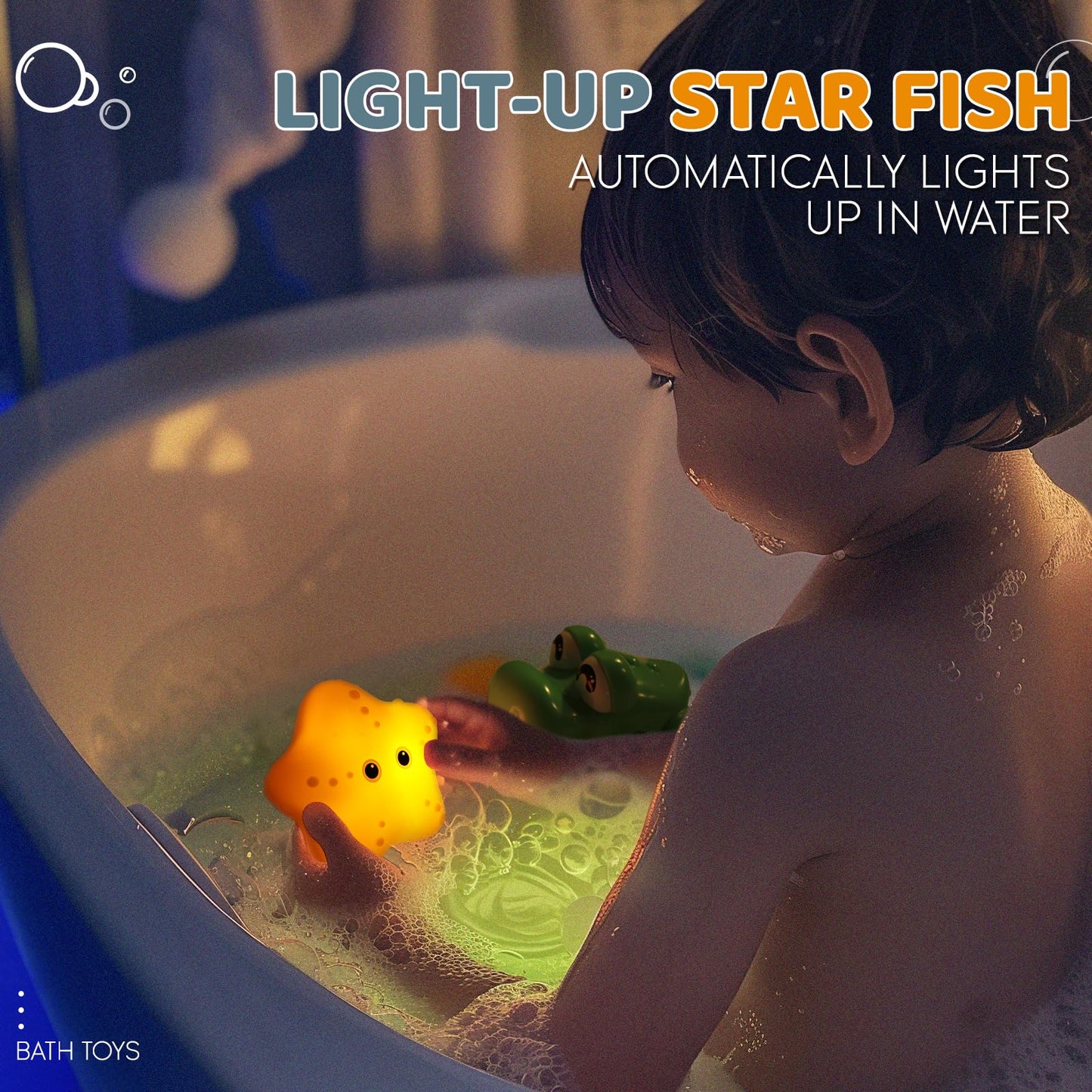 Aprilwolf Bath Toys for Kids, Magnetic Fishing Toys with Storage Bag and Light up Star, Wind Up Creatures Baby Bathtub Birthday Gifts for Toddlers 2-4 Boys Girls, 11 Pcs Set