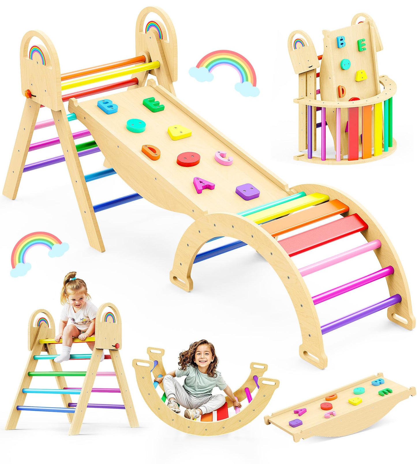 Philnas Pikler Triangle Set, 9-in-1 Montessori Climbing Toy for Toddlers, Foldable Wooden Indoor Jungle Gym & Playground Climber for Learning and Motor Skills (18 Months–7 Years)