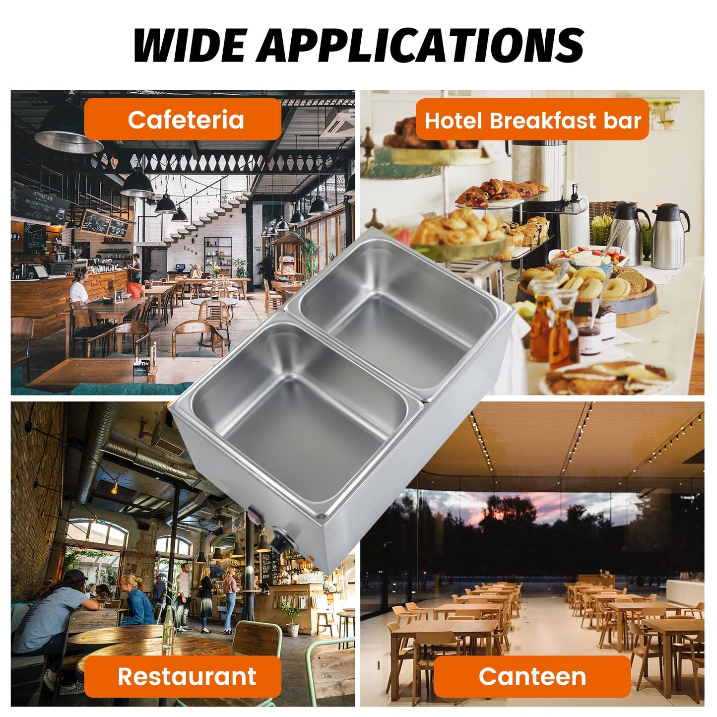 Commercial Food Warmer 2-Pan Steam Table Food Warmer Buffet Bain Marie with Temperature Control & Lids, Electric Warming Trays for Food or Sauces - 120V, 1200W, 10.6 QT/Pan