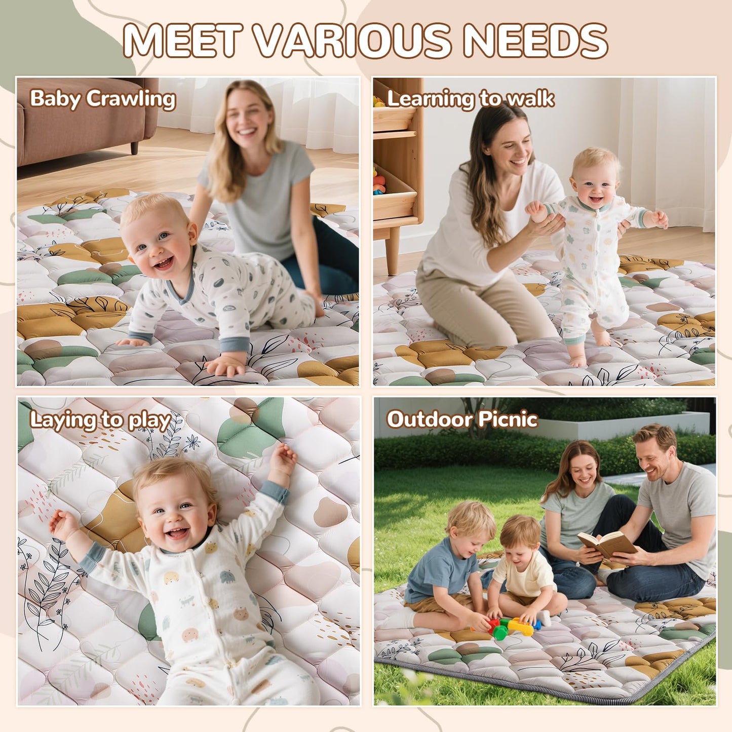 Dessports 65x50 Baby Play Mat -Play Mats for Babies and Toddlers -Non-Slip Foldable Baby Mat Boho Design Playmat - Machine Washable for Playpen