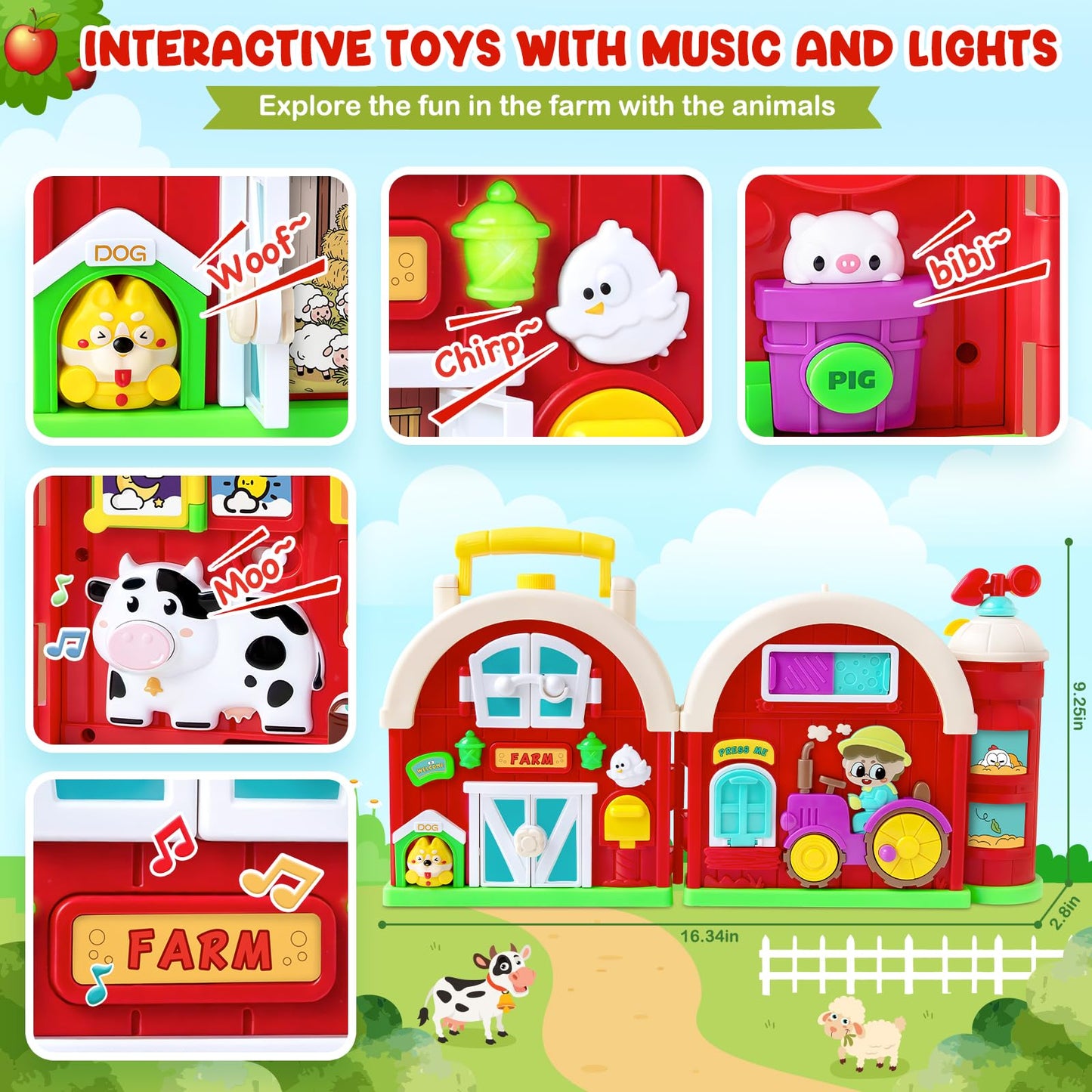 Toddler Toys for 1-2 Year Old Boys & Girls, Farm Barn Montessori Busy Board, Early Educational Toy for Kids 1-3, Motor Skills Developmental Toy for 12-18 Month, Christmas Birthday Gift for Aged 1+