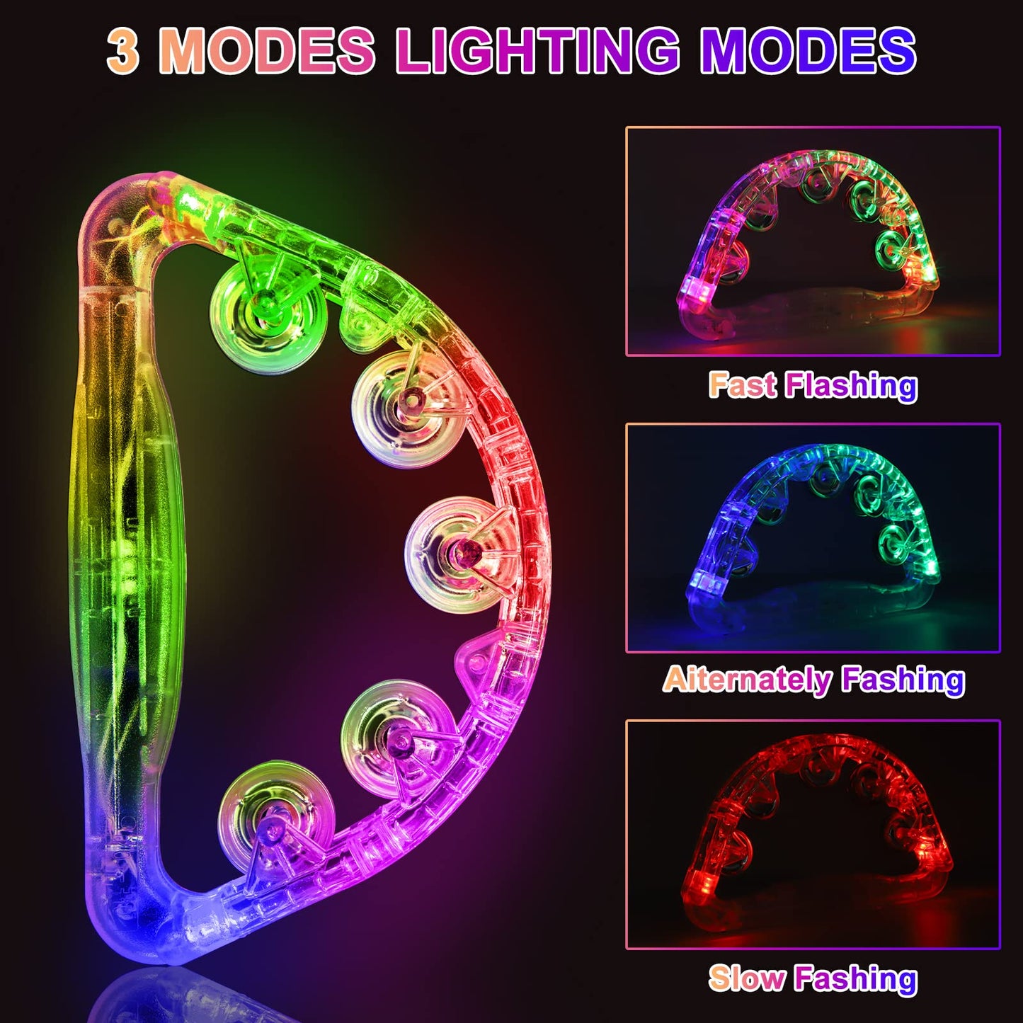 Aywewii LED Tambourine - Light Up Sensory Toys for Kids with Autism & Special Needs, Musical Instrument for Toddlers & Adults, Birthday Gifts for Boys & Girls, Glow in the Dark Party Favor