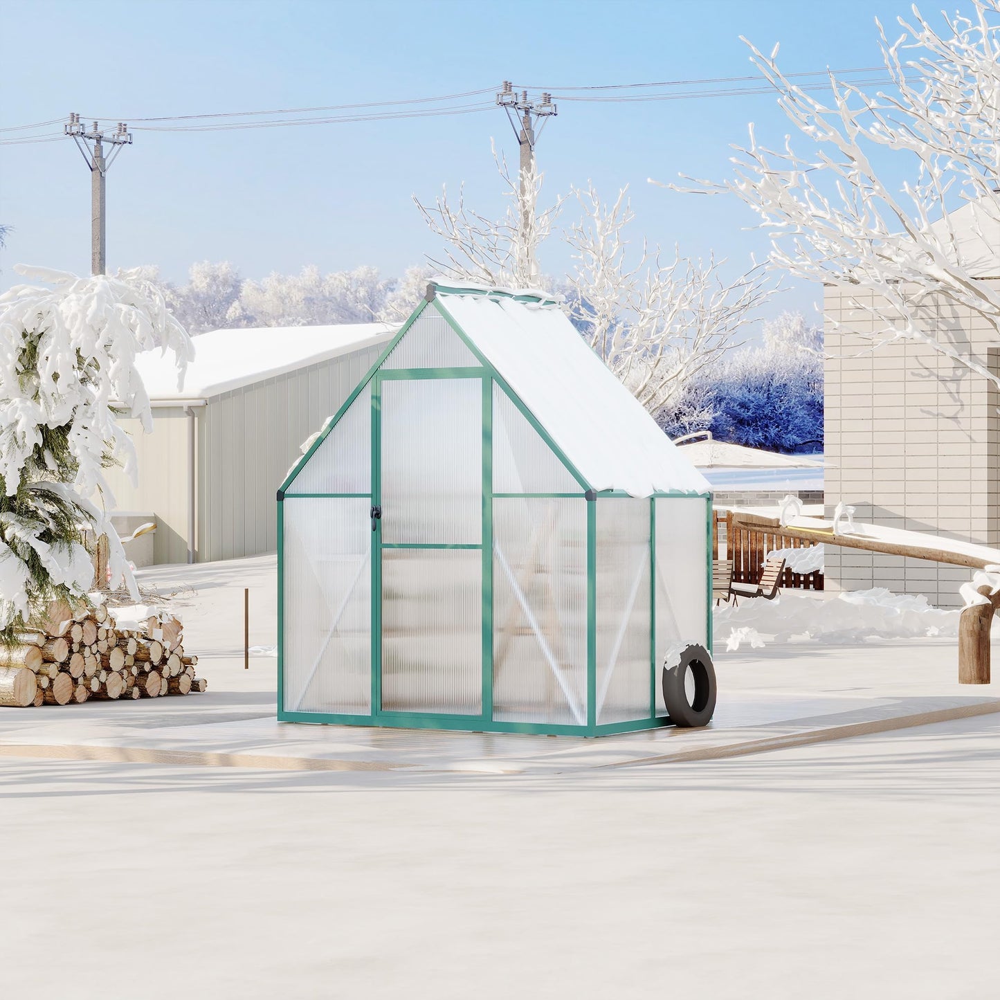 ActiveTrail Heavy Duty 6x4FT Polycarbonate Greenhouse for Outdoors – Reinforced Aluminum Frame, UV Protection, Roof Vent, Double Doors – Small Walk-in Garden Green House for All-Season Growing