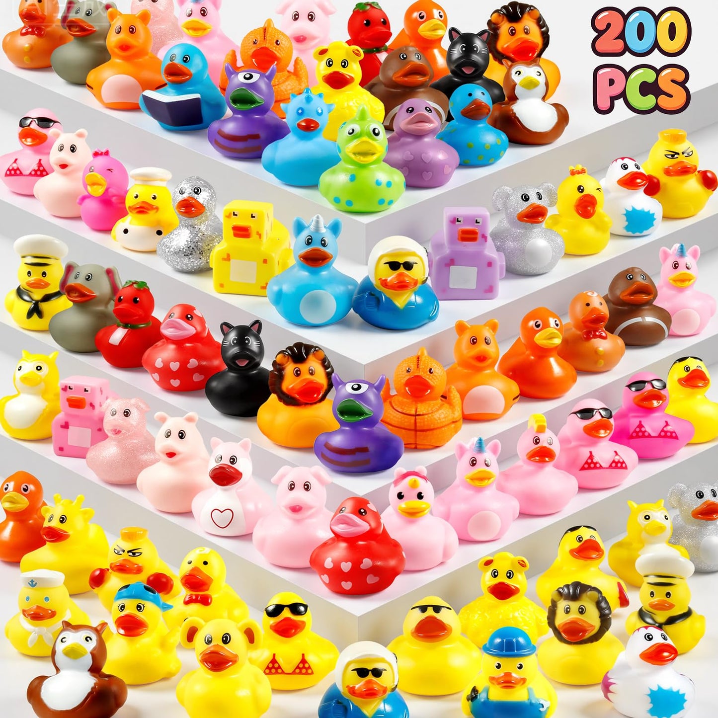 200 Pcs Rubber Ducks, Random Assortment Ducks Bulk for Jeeps Ducking, 2" Mini Rubber Duckies for Baby Toddler Bath Toys, Kids Pool Toys Birthday Gifts Party Favors