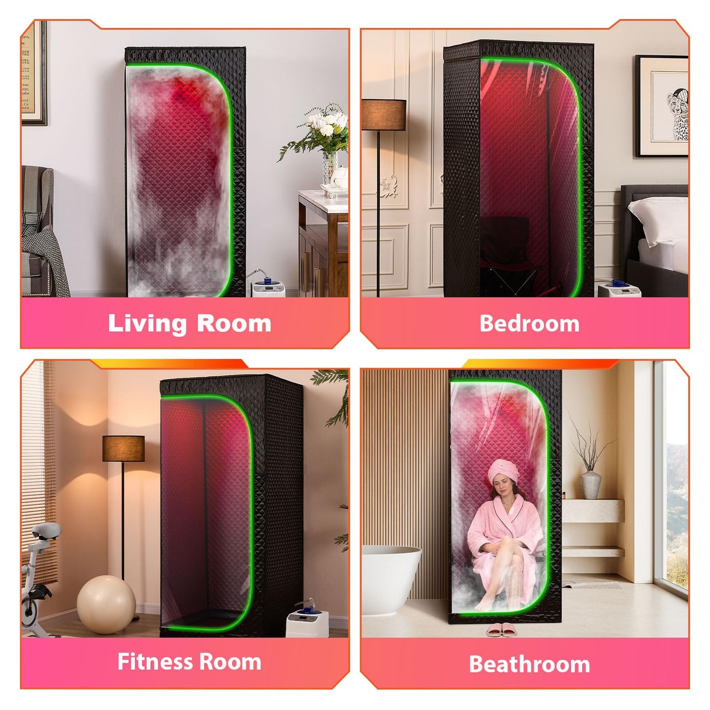 Infrared Sauna & Steam Sauna Box for Home, Portable Personal Sauna with Transparent Door, Powerful Steam Heating, Foldable Indoor Sauna for Relaxation, Detox & Muscle Recovery ( Red Light, Black)
