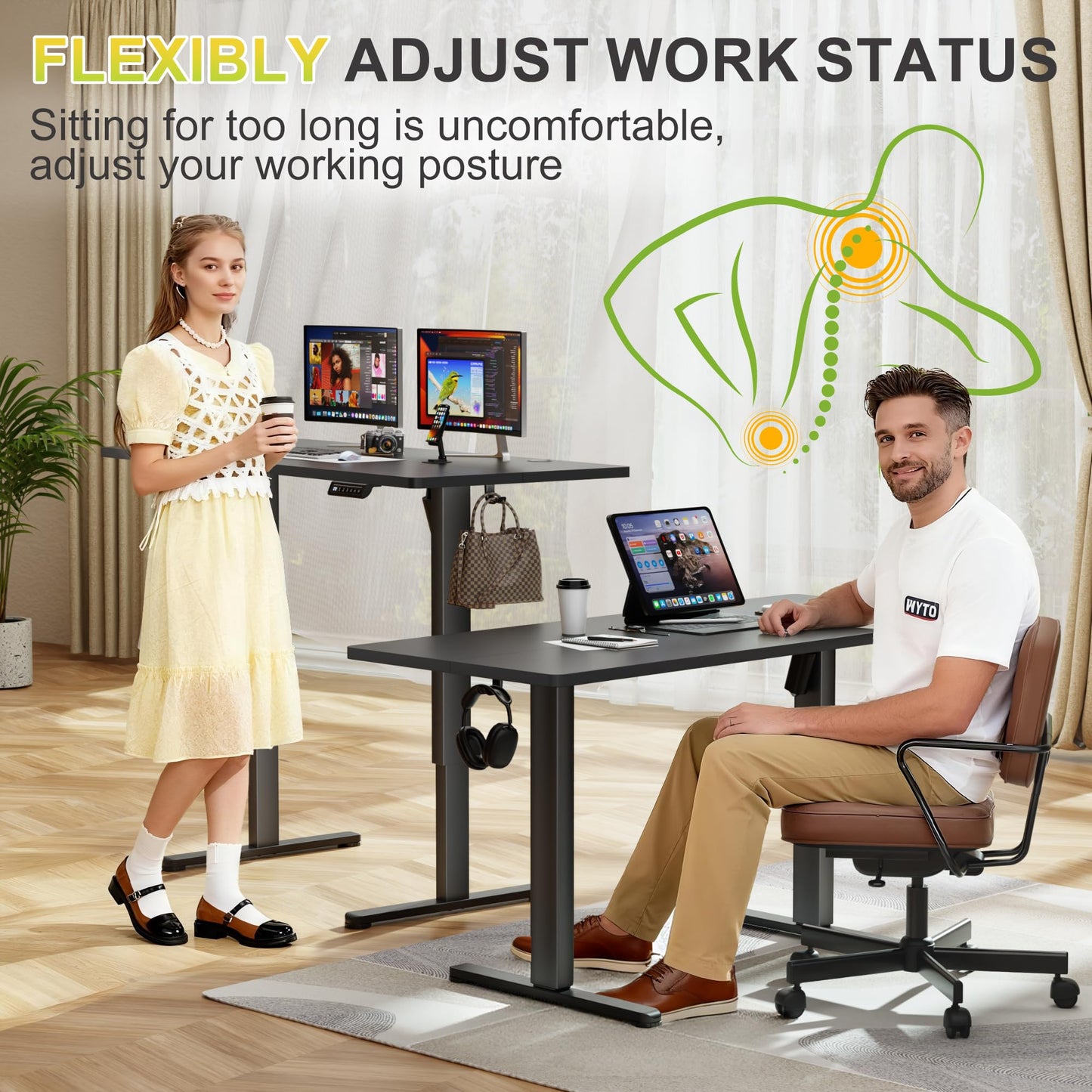 Furmax Electric Standing Desk, 45 x 24 Inches Sit Stand up Desk, Sit Stand Height Adjustable Home Office Desk with 4 Height Position Memory - with Splice Board (Black, 45)