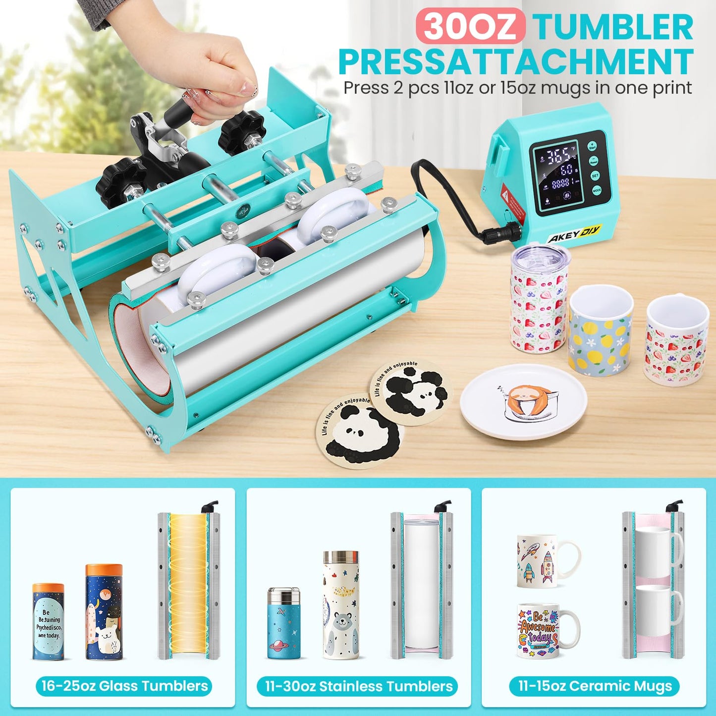 AKEYDIY Heat Press 15x15 inch 5 in 1 with 30OZ Tumbler Press, 360° Swivel Away Slide Out Digital Shirt Press Machine, Industrial Heat Transfer Machine Sublimation for T-Shirt