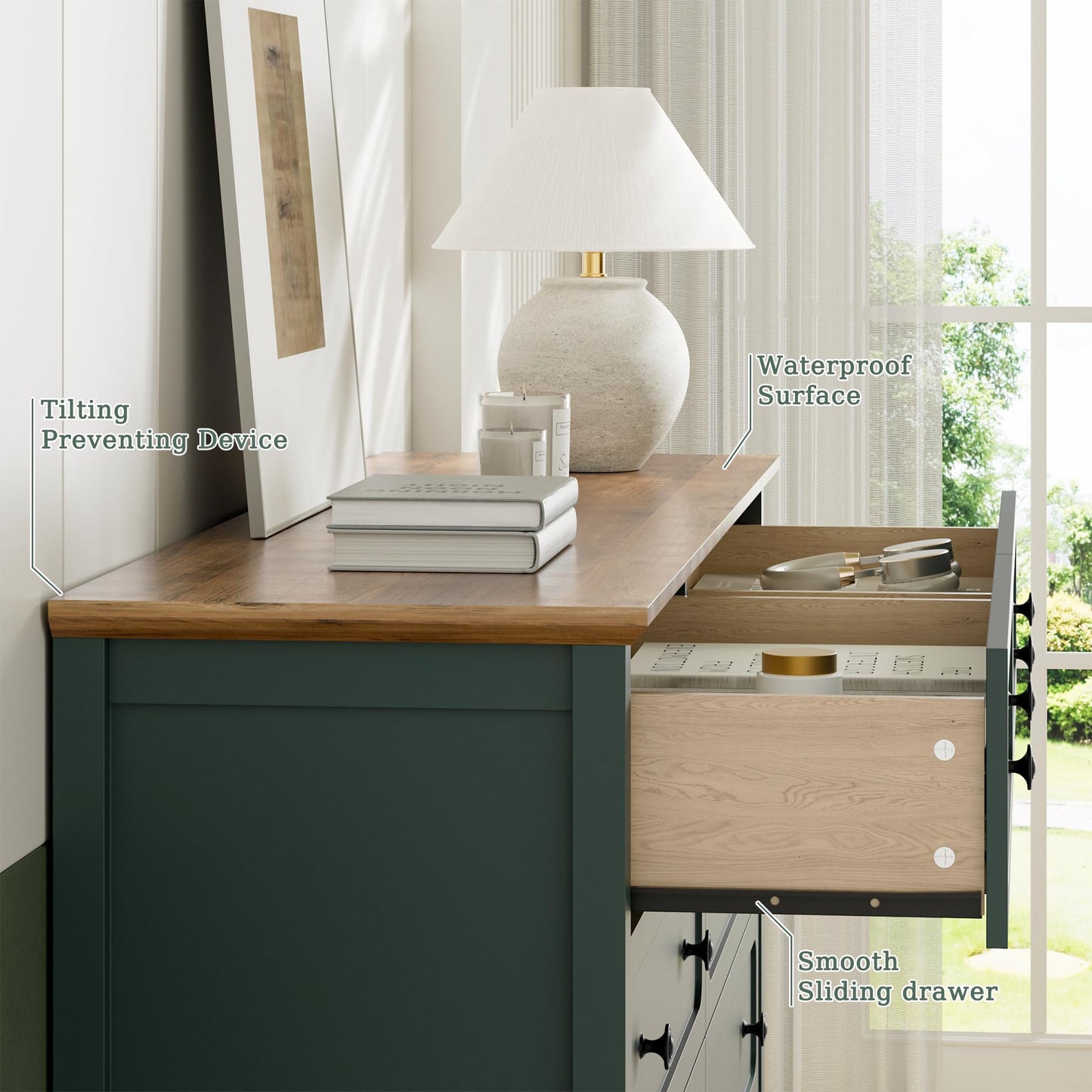 Tradare Green Dresser for Bedroom, 8 Drawer Dresser with Metal Handles, 55" Wide Modern Dressers & Chest of Drawers for Living Room, Hallway, Entryway